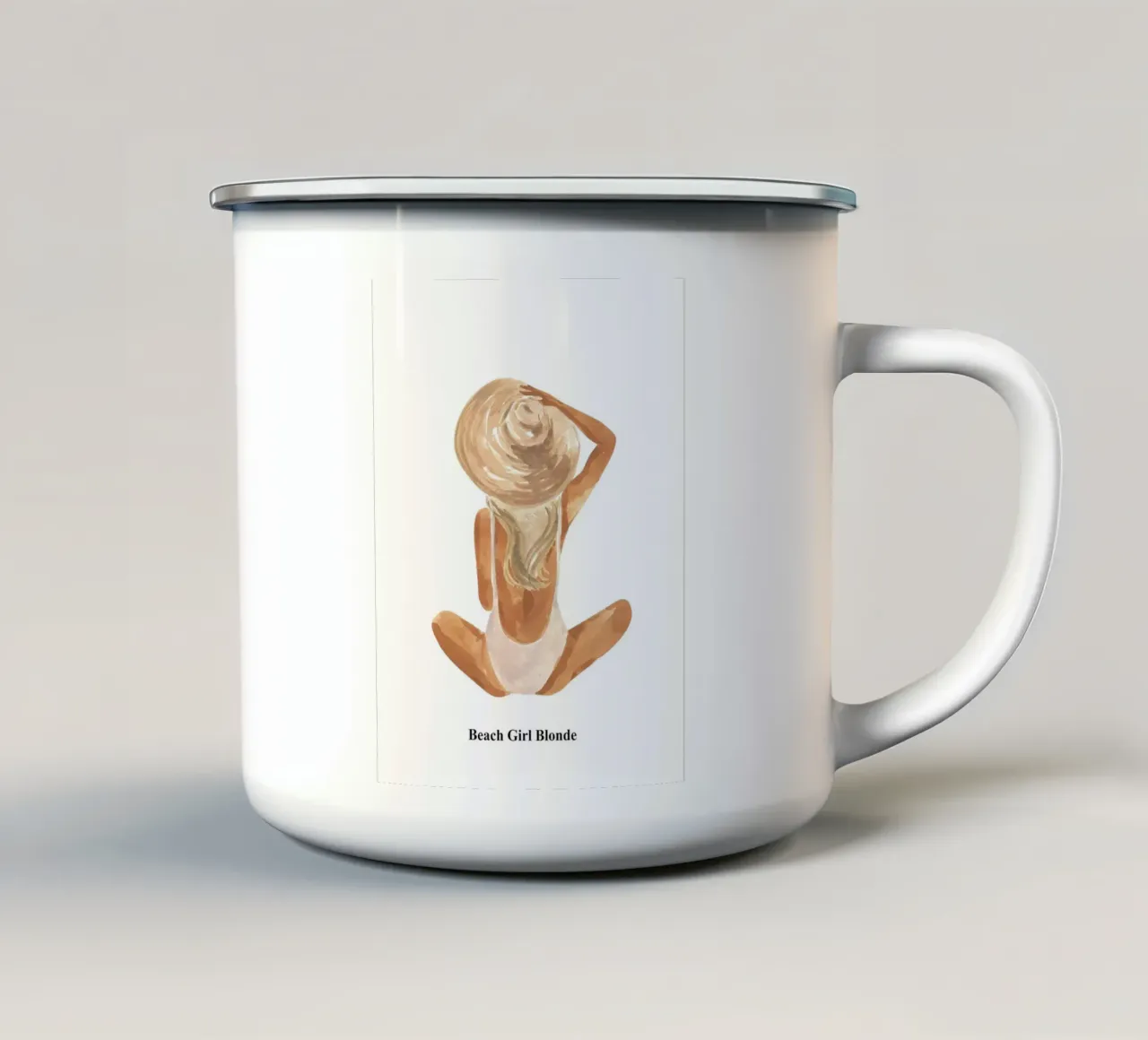 Ragazza da spiaggia bionda tazza in smalto da hite Shop