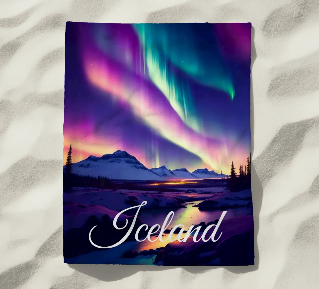 Scena dell'aurora boreale in Islanda telo mare da Charnwood Prints
