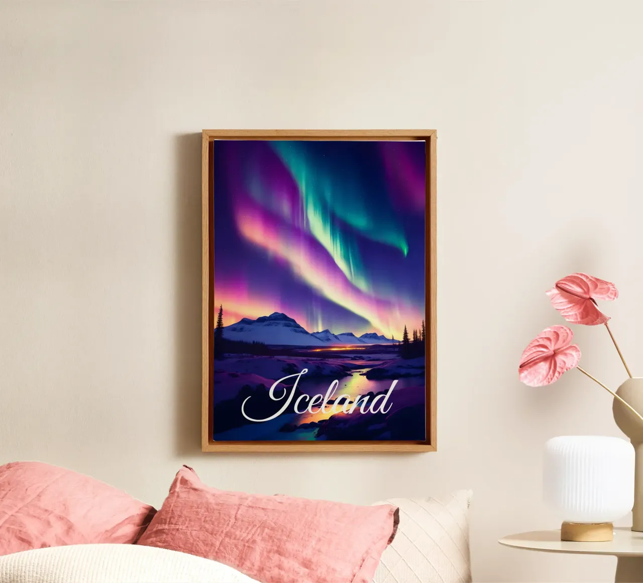 Scena dell'aurora boreale in Islanda tela da Charnwood Prints