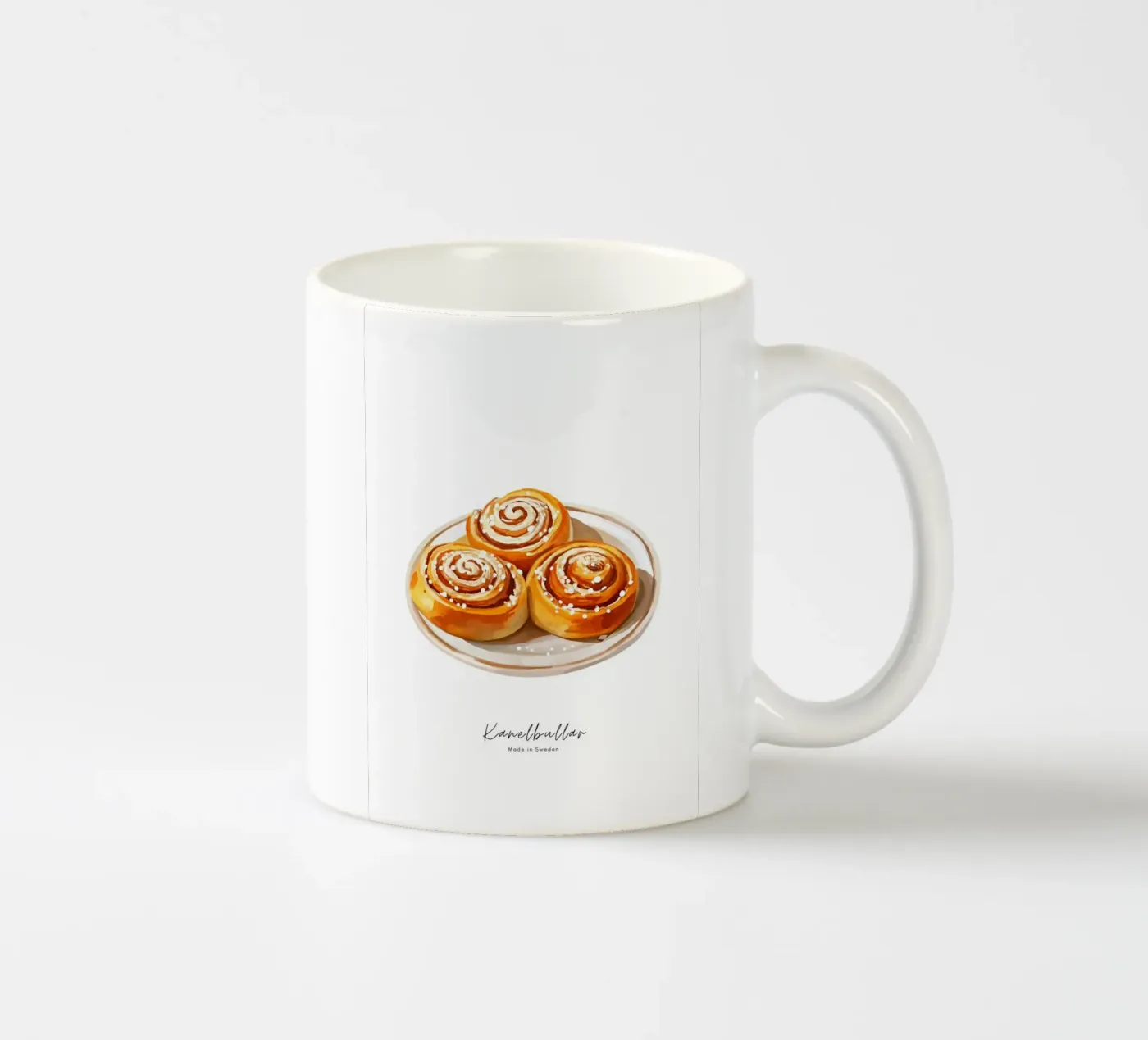 Illustration „Kanelbullar“ mit Schriftzug tazza in ceramica da Nordljus Design Studio