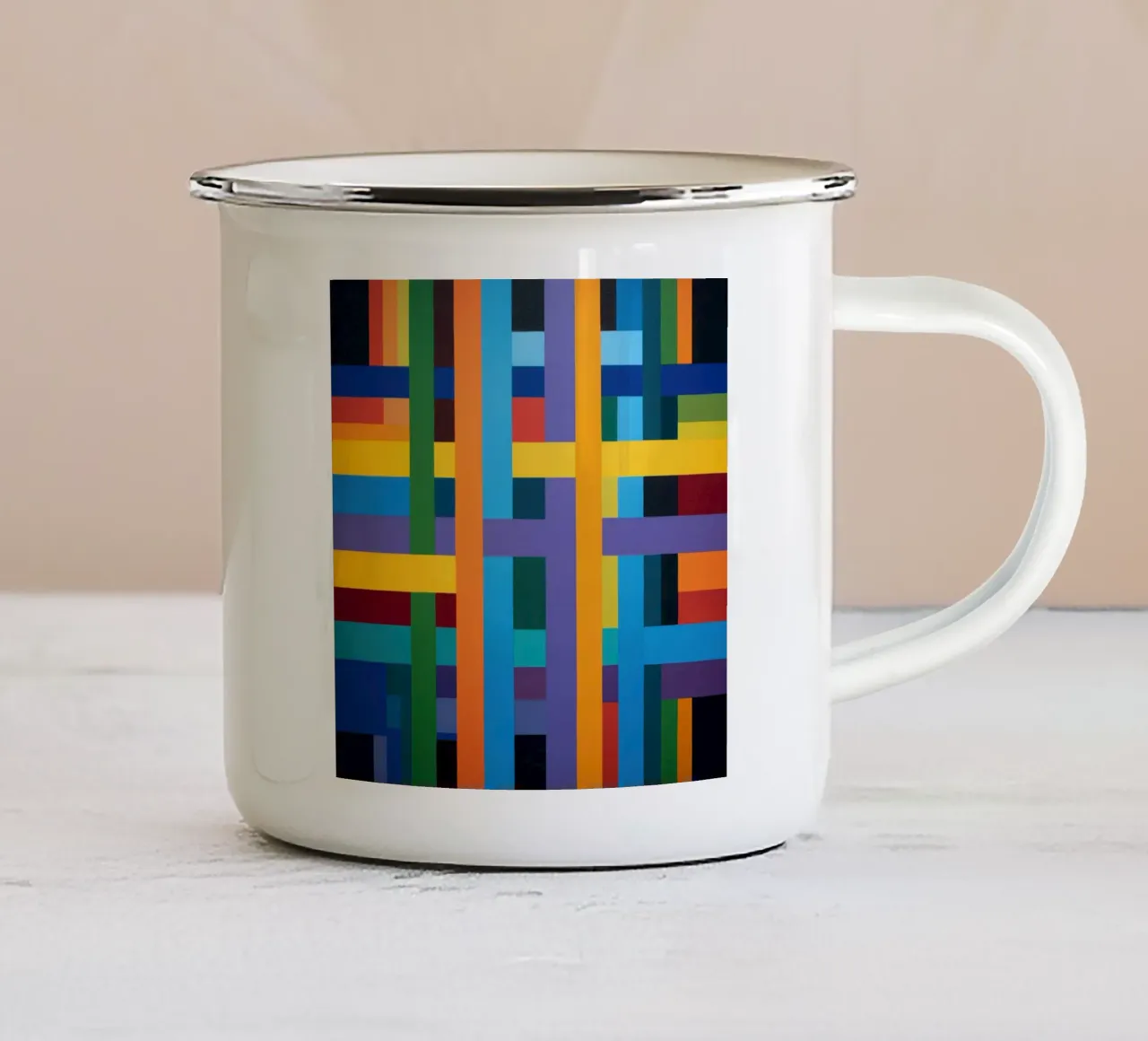 Verticale verbinding | Abstract canvas schilderij emaille mok van Autofocus