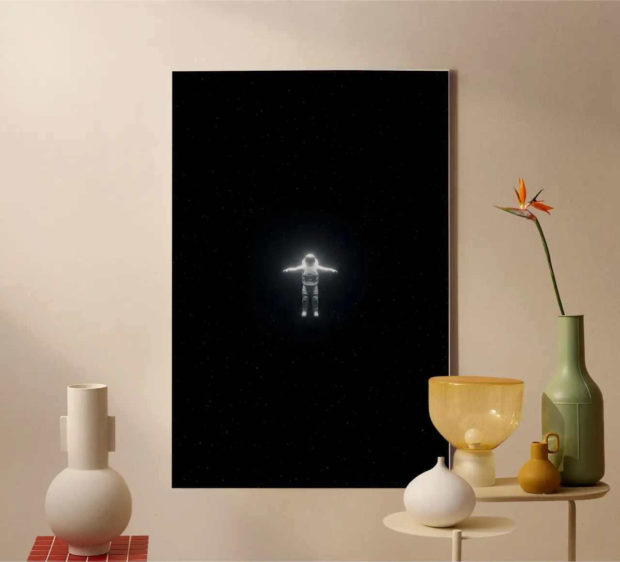 Glowing Astronaut Floating Alone in Deep Space Artwork canvas by Cosmic Reverie Studio
