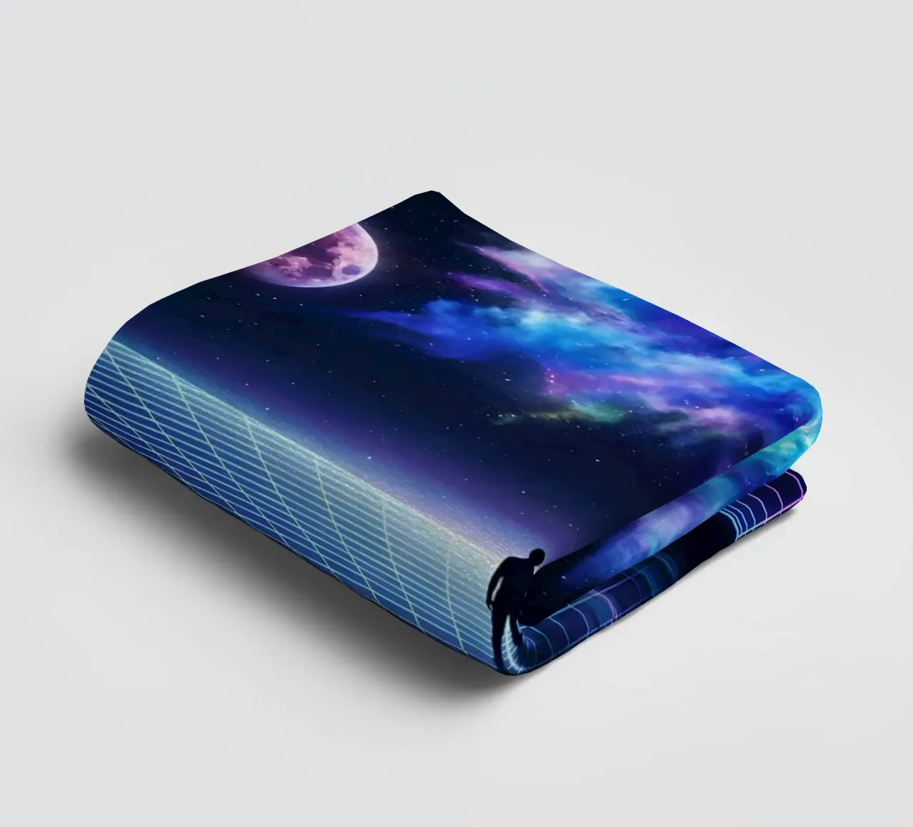 Cosmic Vision: Man Below Nebula & Space-Time Vortex Art towel by Cosmic Reverie Studio
