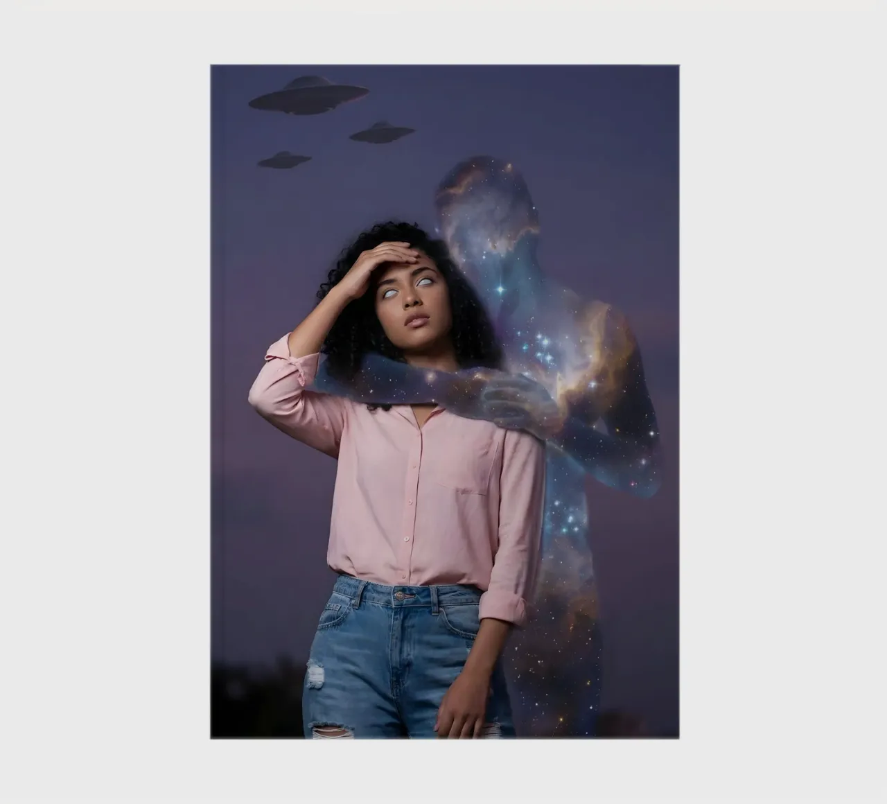 Cosmic Encounter Surreal Alien Visitation Art Print notebook by Cosmic Reverie Studio