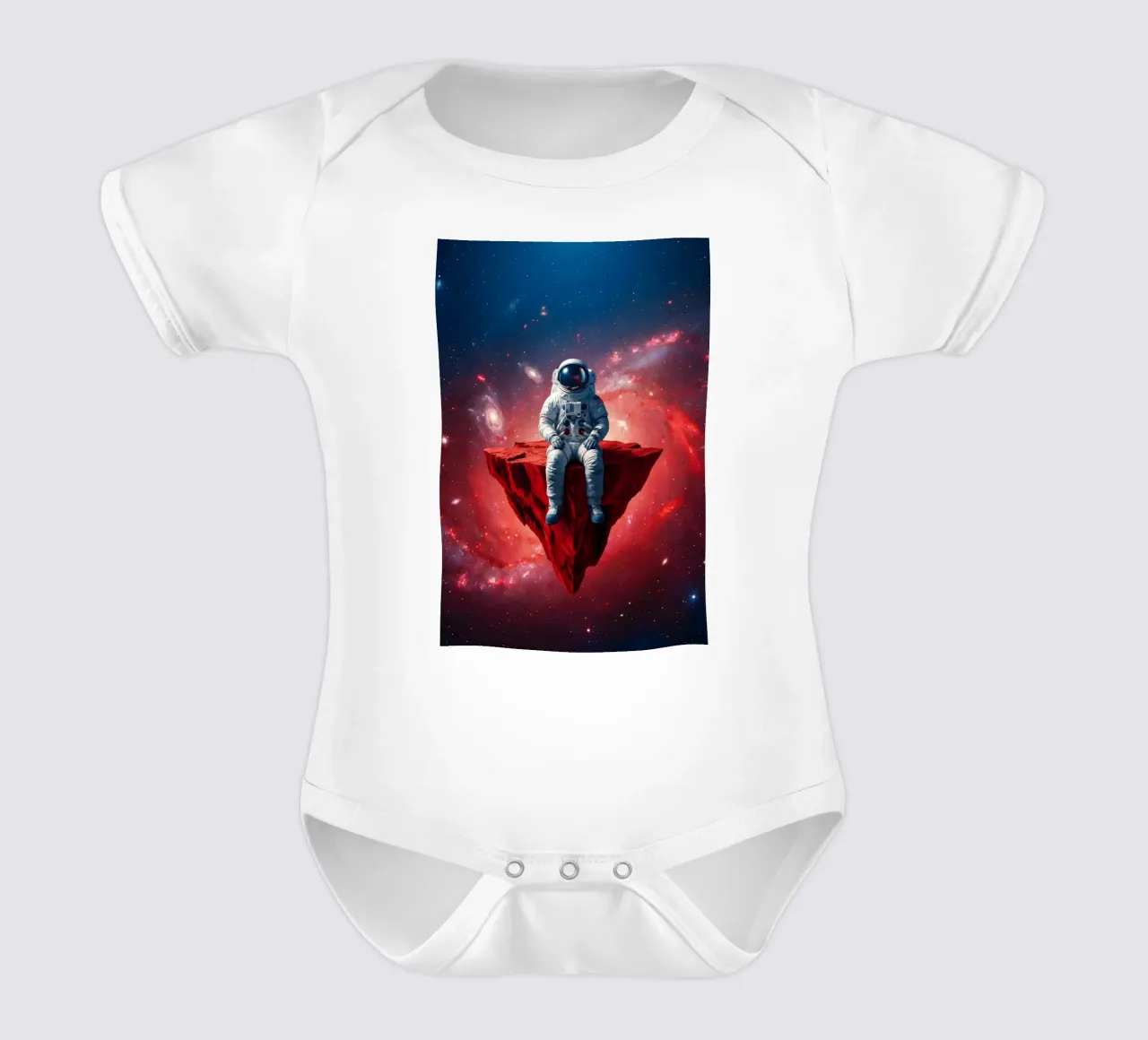 Astronaut on Floating Rock – Surreal Cosmic Space Art Print short-sleeve baby romper by Cosmic Reverie Studio