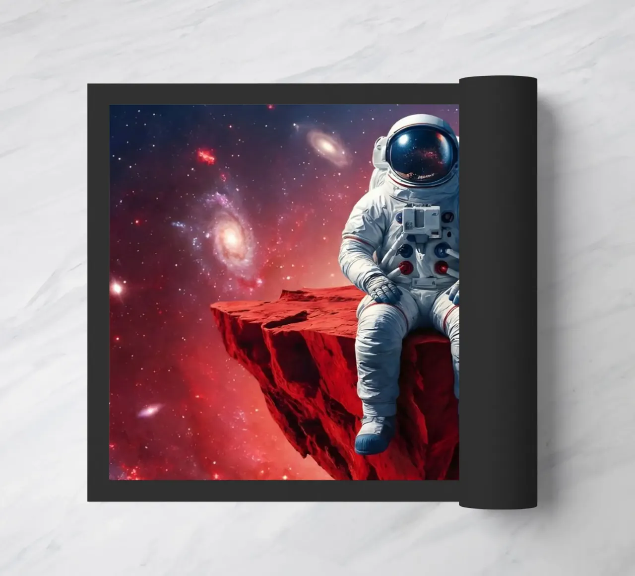 Astronaut on Floating Rock – Surreal Cosmic Space Art Print doormat by Cosmic Reverie Studio