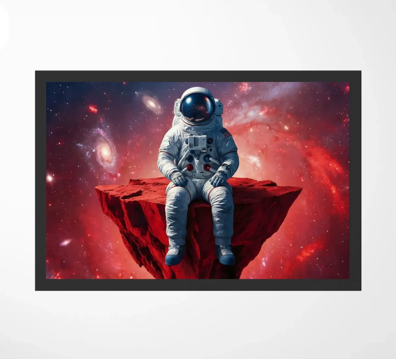 Astronaut on Floating Rock – Surreal Cosmic Space Art Print doormat by Cosmic Reverie Studio