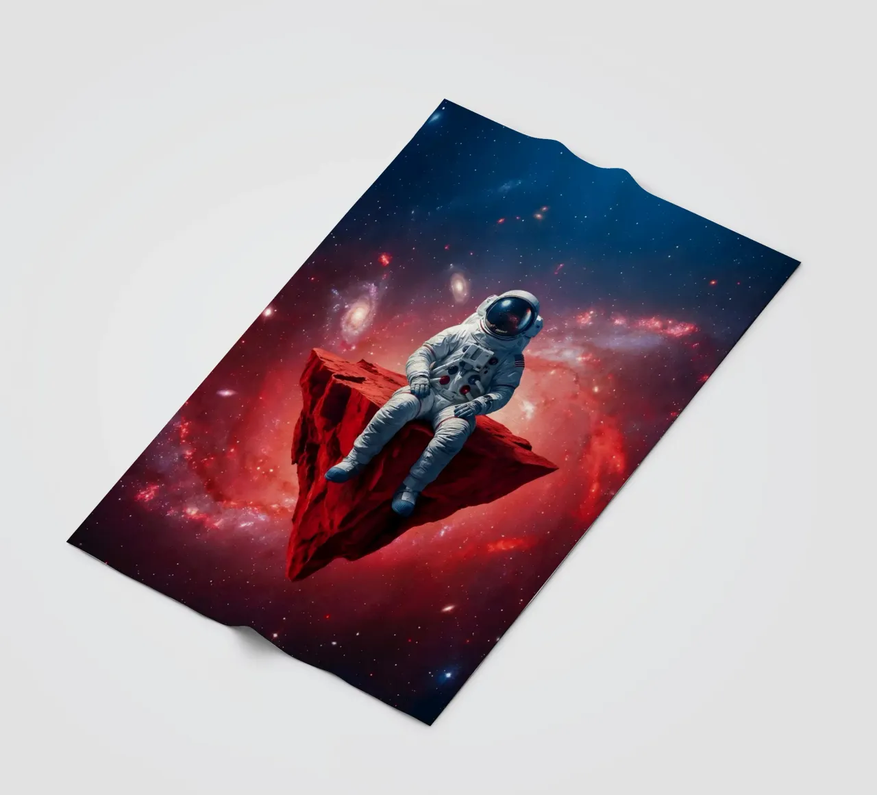 Astronaut on Floating Rock – Surreal Cosmic Space Art Print fleece blanket by Cosmic Reverie Studio