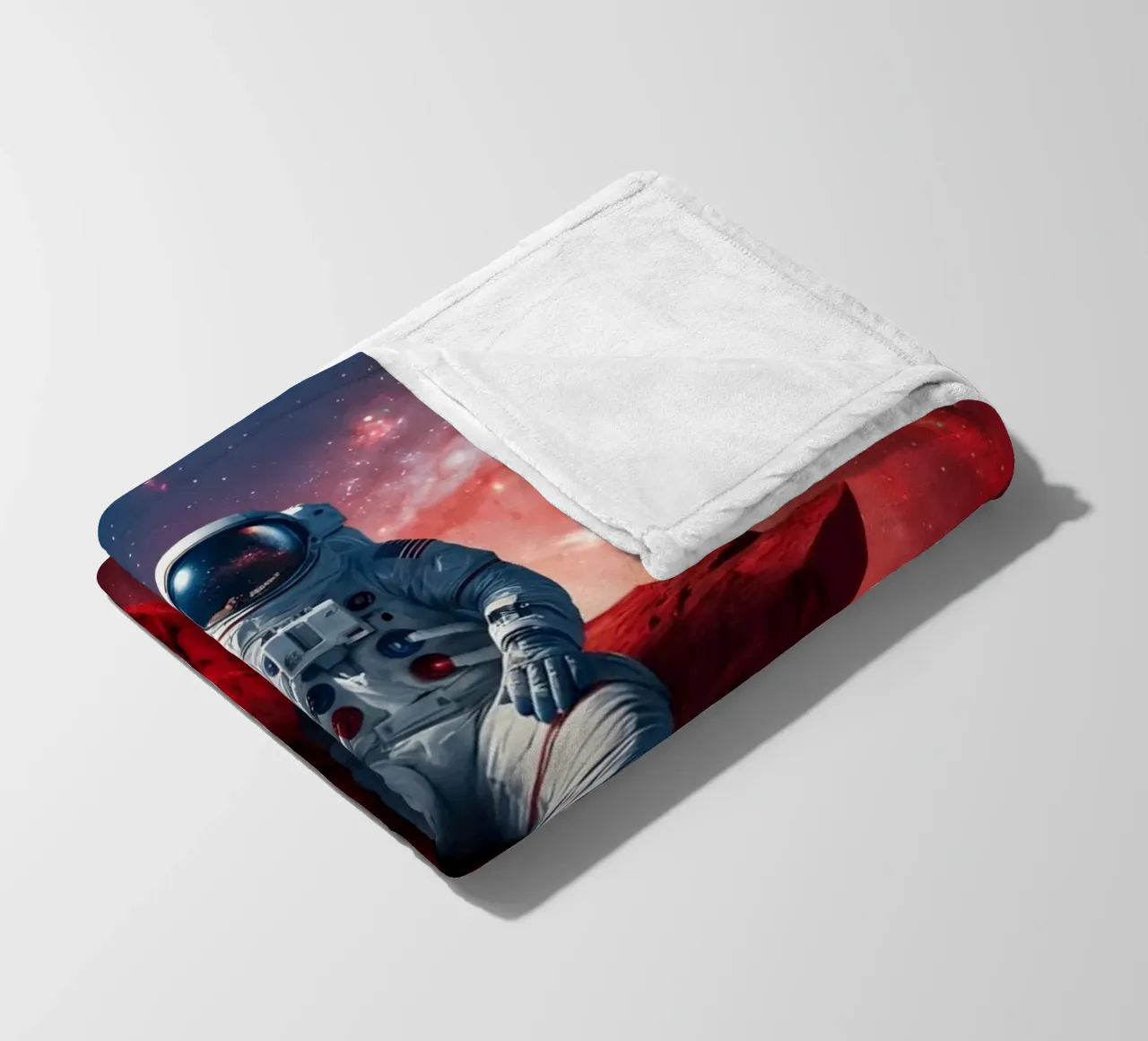 Astronaut on Floating Rock – Surreal Cosmic Space Art Print fleece blanket by Cosmic Reverie Studio