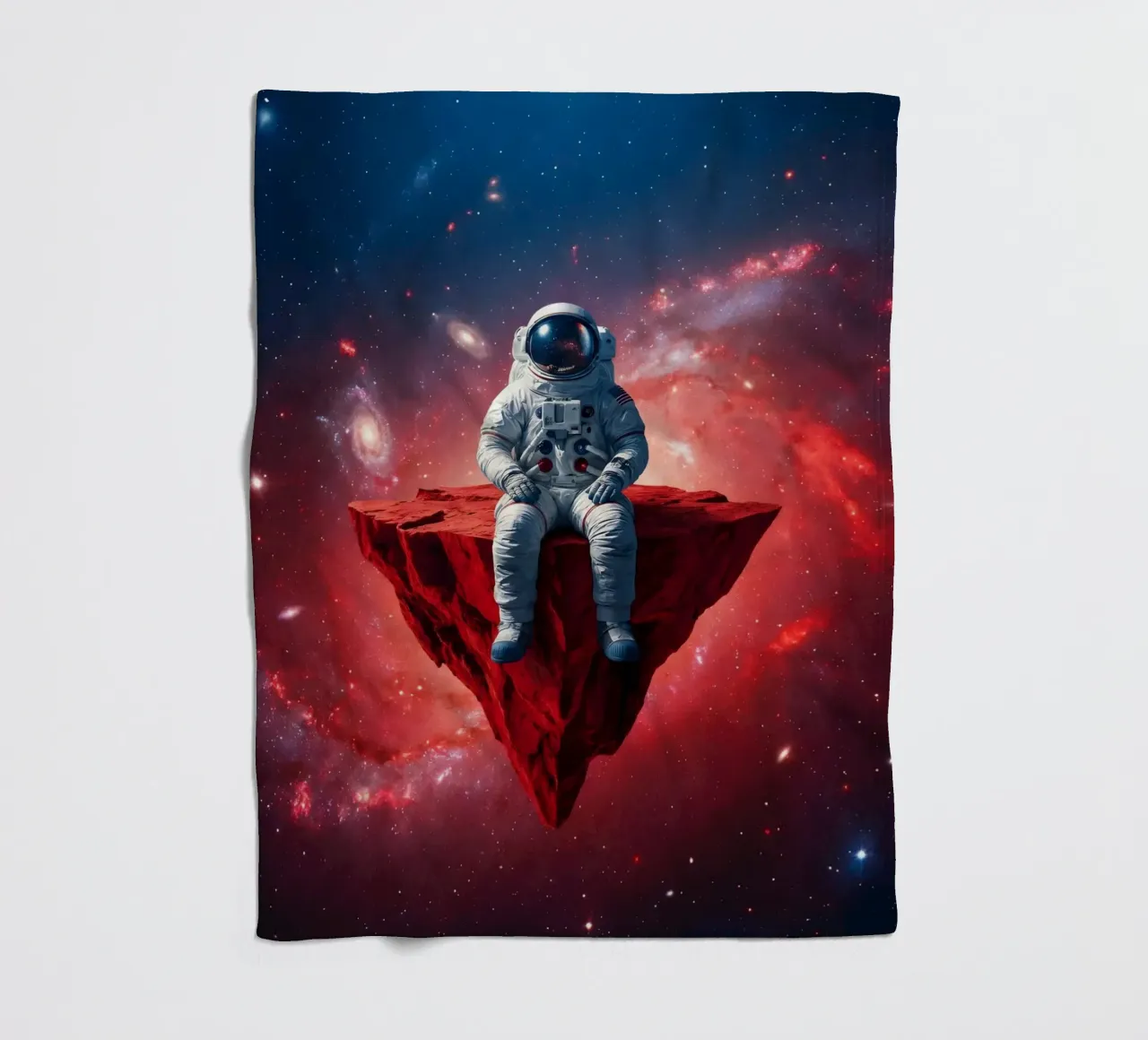 Astronaut on Floating Rock – Surreal Cosmic Space Art Print fleece blanket by Cosmic Reverie Studio