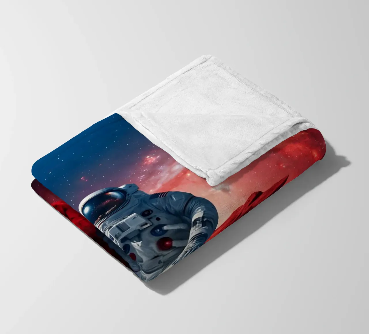 Astronaut on Floating Rock – Surreal Cosmic Space Art Print fleece blanket by Cosmic Reverie Studio
