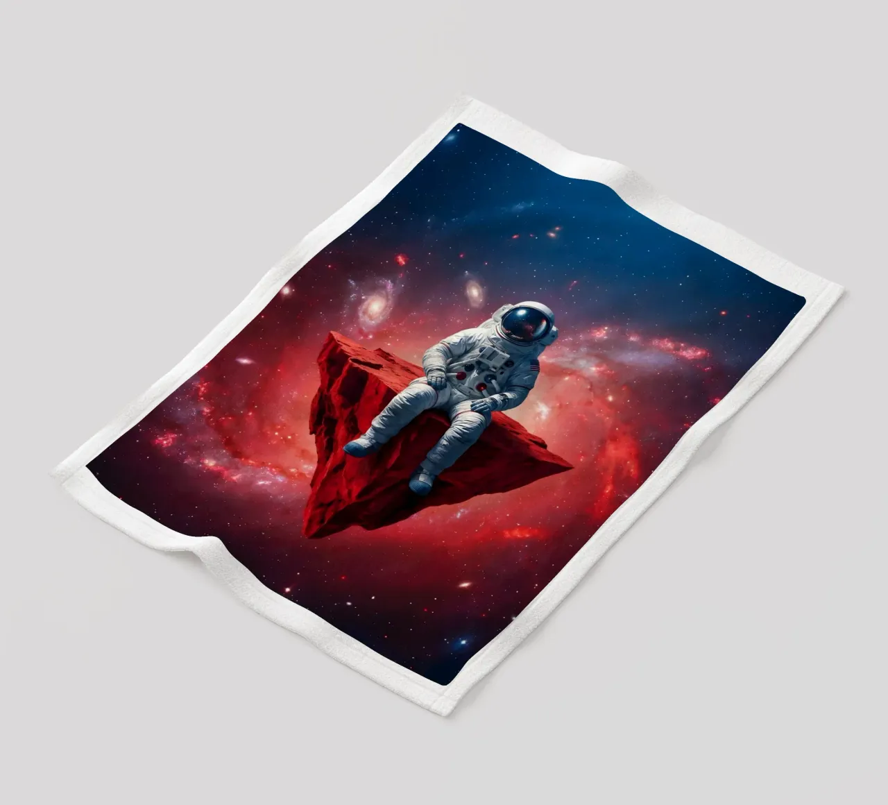 Astronaut on Floating Rock – Surreal Cosmic Space Art Print fleece blanket by Cosmic Reverie Studio