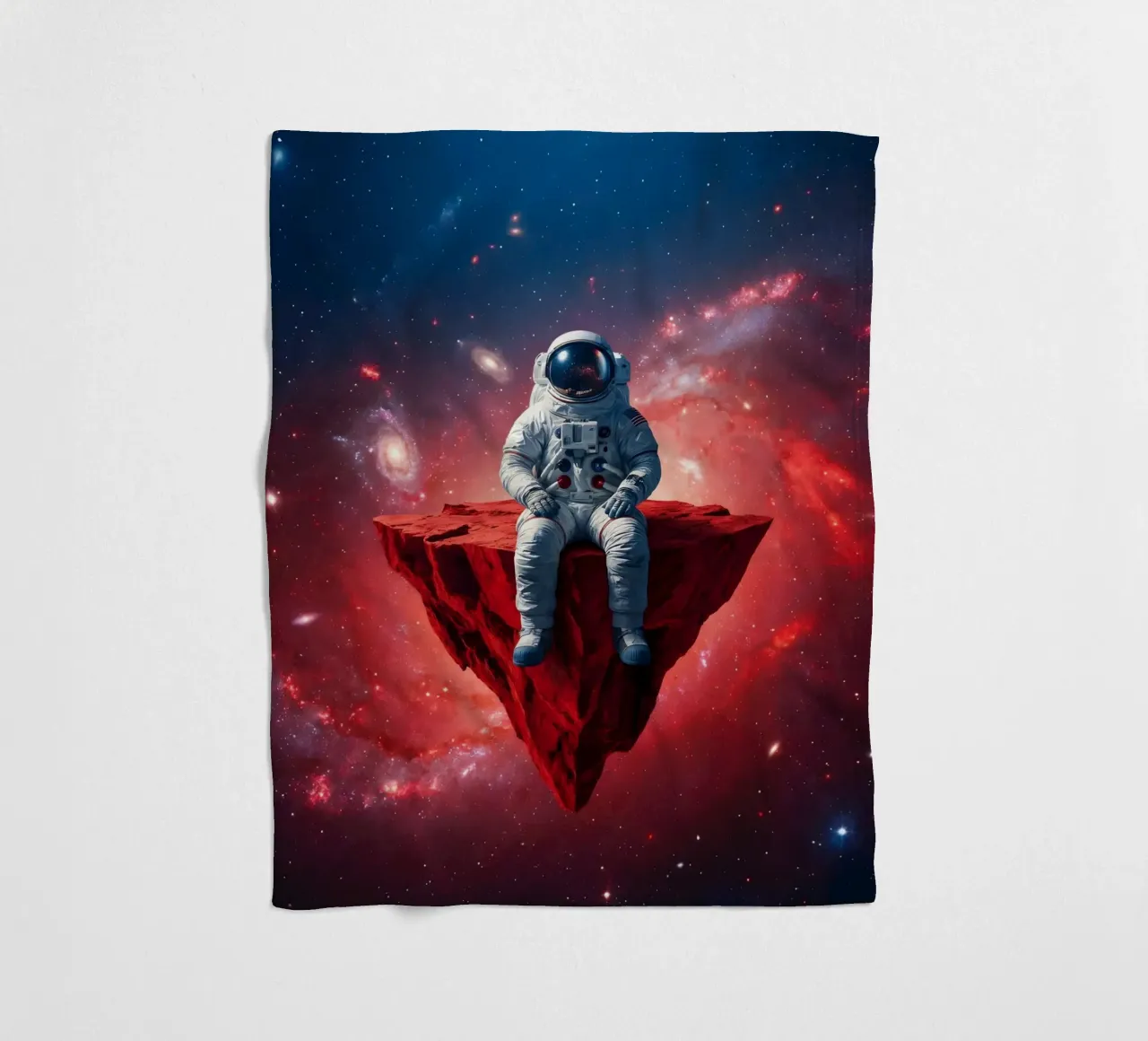 Astronaut on Floating Rock – Surreal Cosmic Space Art Print fleece blanket by Cosmic Reverie Studio