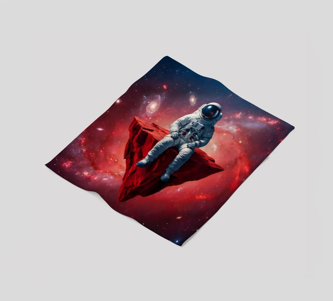 Astronaut on Floating Rock – Surreal Cosmic Space Art Print fleece blanket by Cosmic Reverie Studio