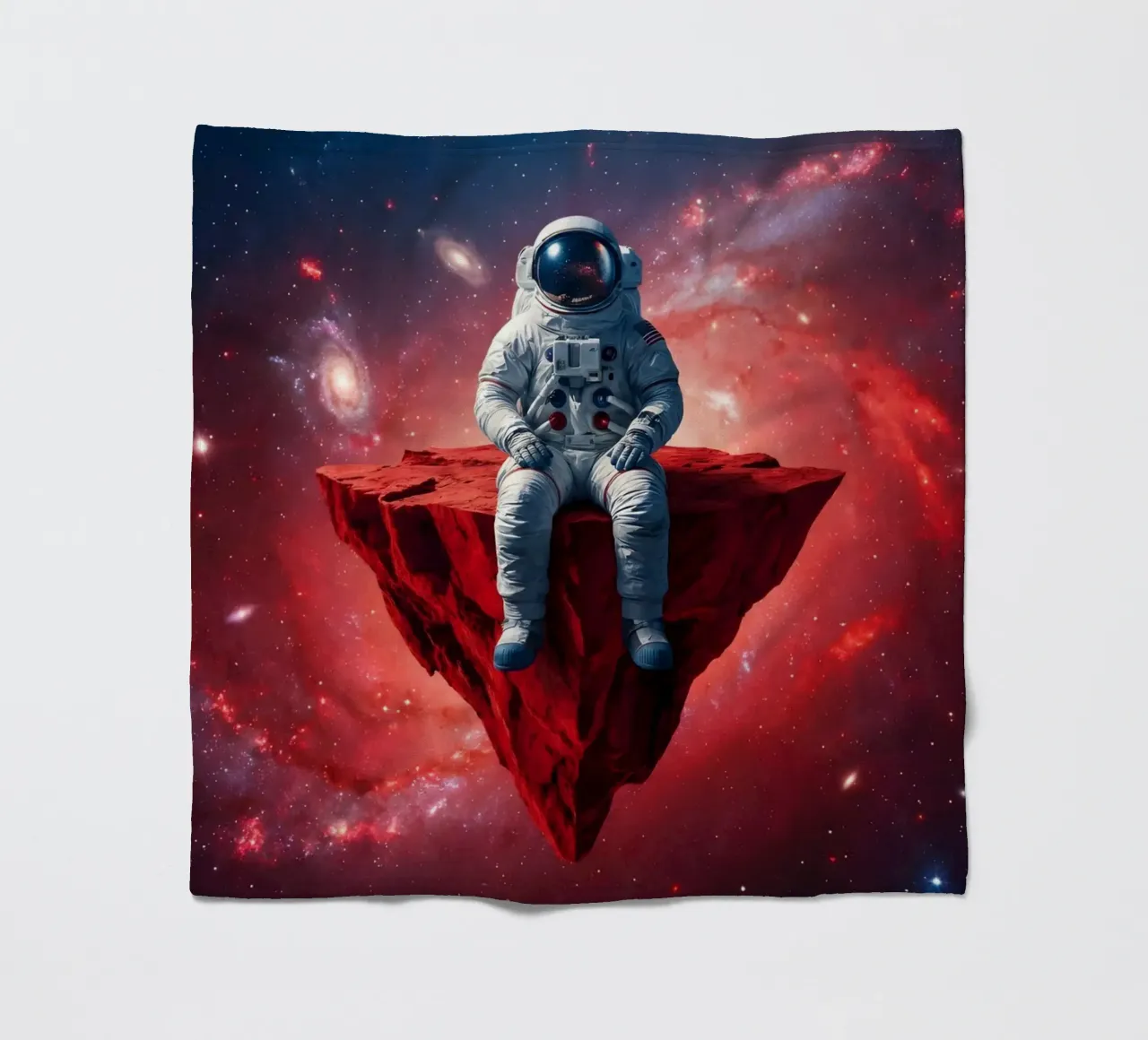 Astronaut on Floating Rock – Surreal Cosmic Space Art Print fleece blanket by Cosmic Reverie Studio