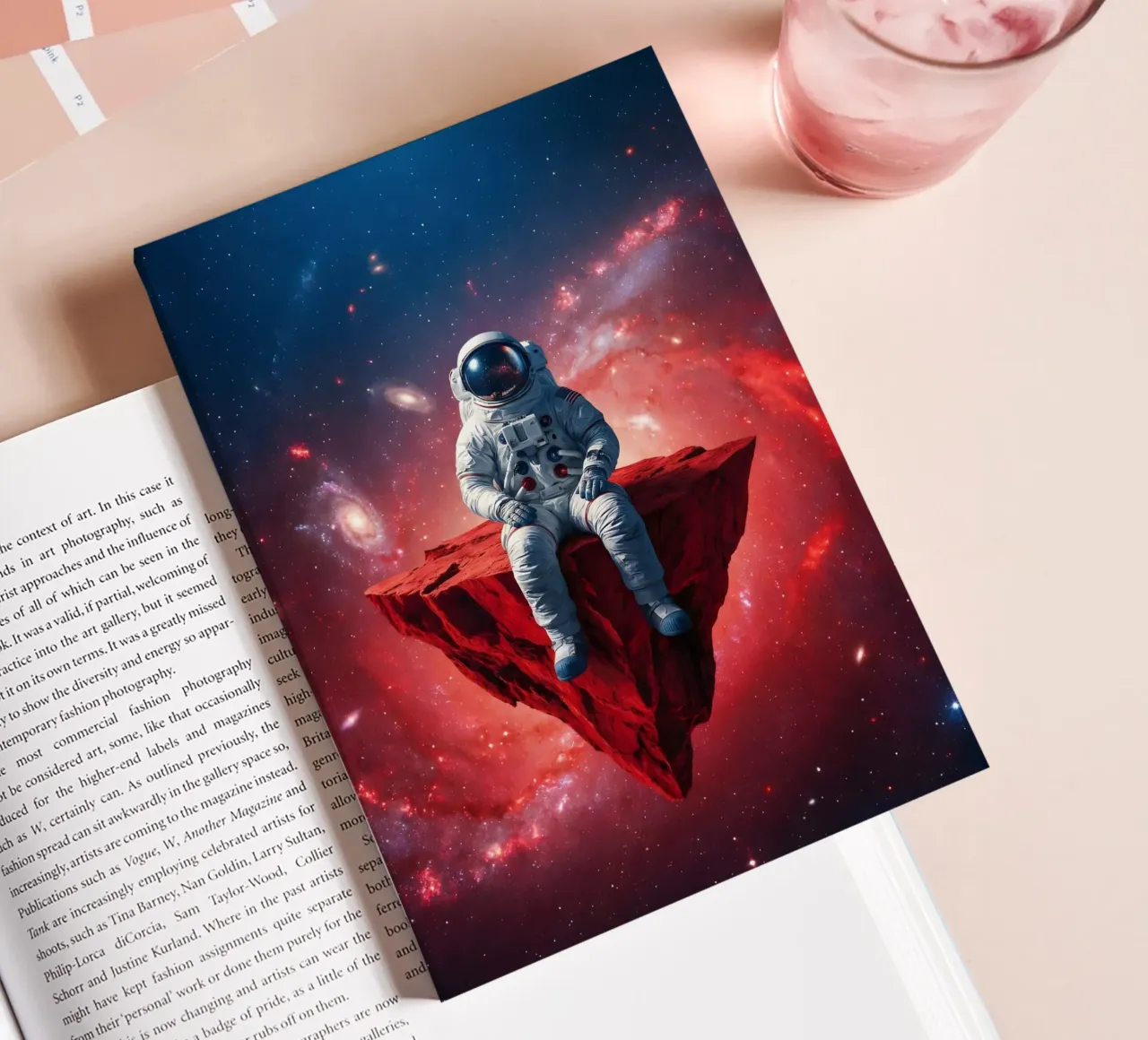 Astronaut on Floating Rock – Surreal Cosmic Space Art Print notebook by Cosmic Reverie Studio