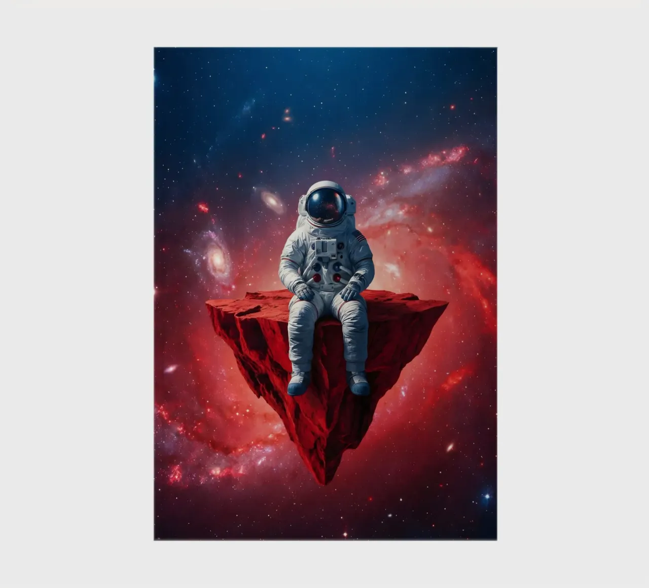 Astronaut on Floating Rock – Surreal Cosmic Space Art Print notebook by Cosmic Reverie Studio