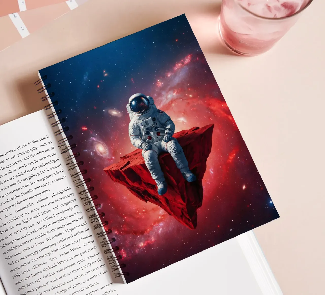 Astronaut on Floating Rock – Surreal Cosmic Space Art Print spiral notebook by Cosmic Reverie Studio