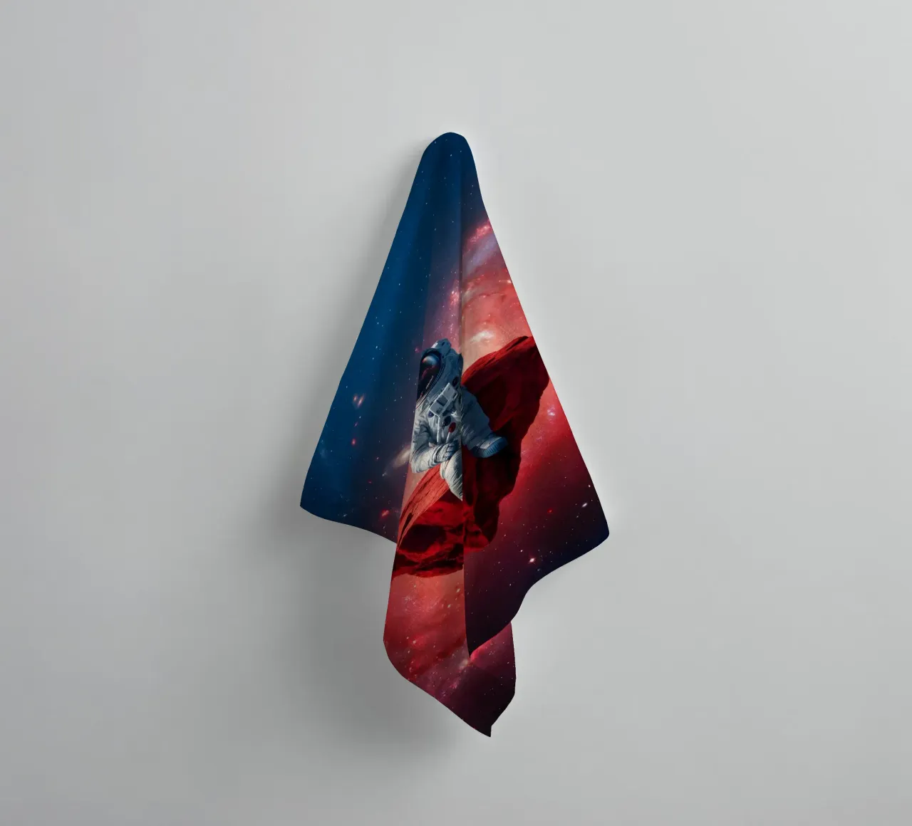 Astronaut on Floating Rock – Surreal Cosmic Space Art Print towel by Cosmic Reverie Studio