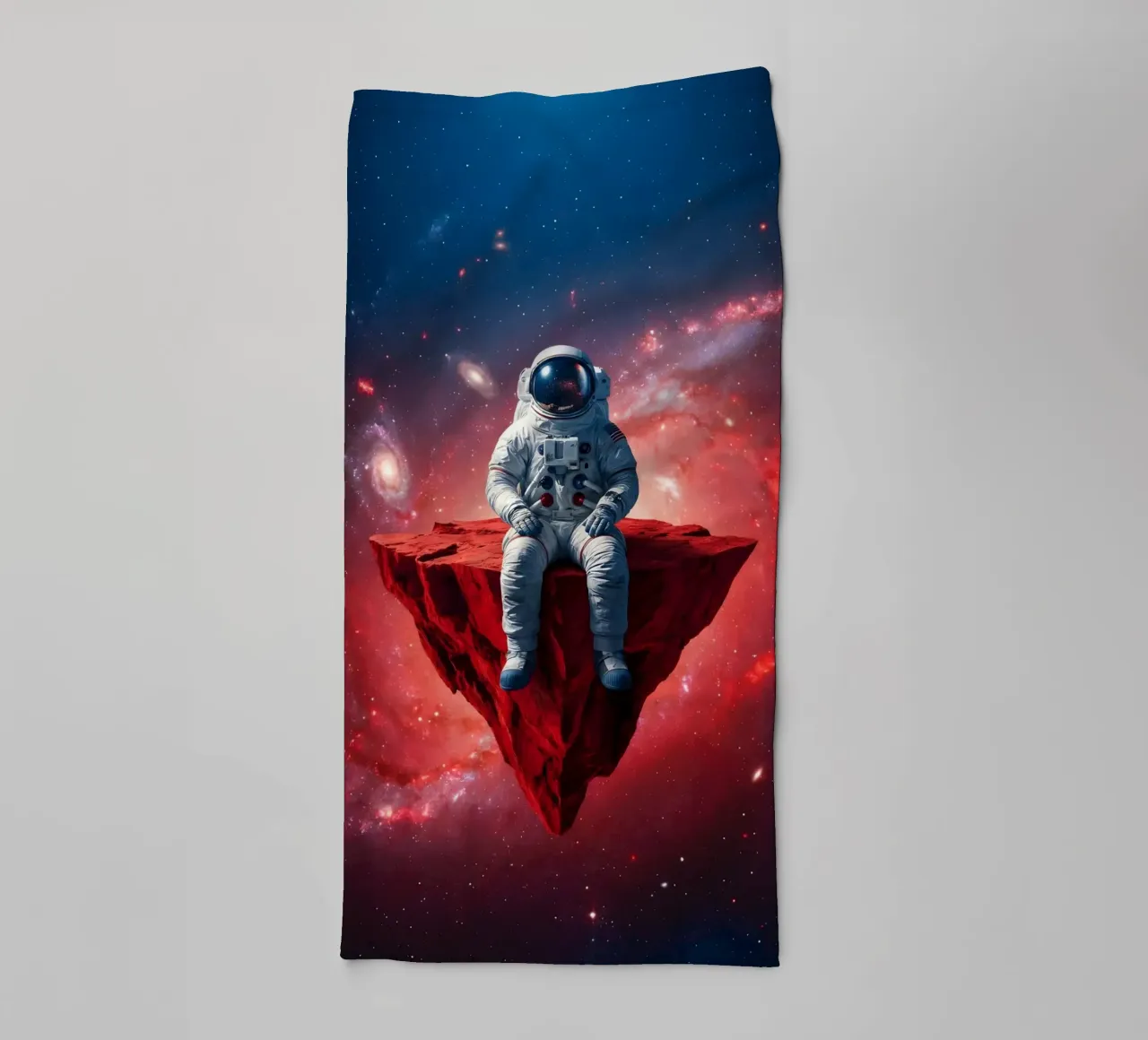 Astronaut on Floating Rock – Surreal Cosmic Space Art Print towel by Cosmic Reverie Studio