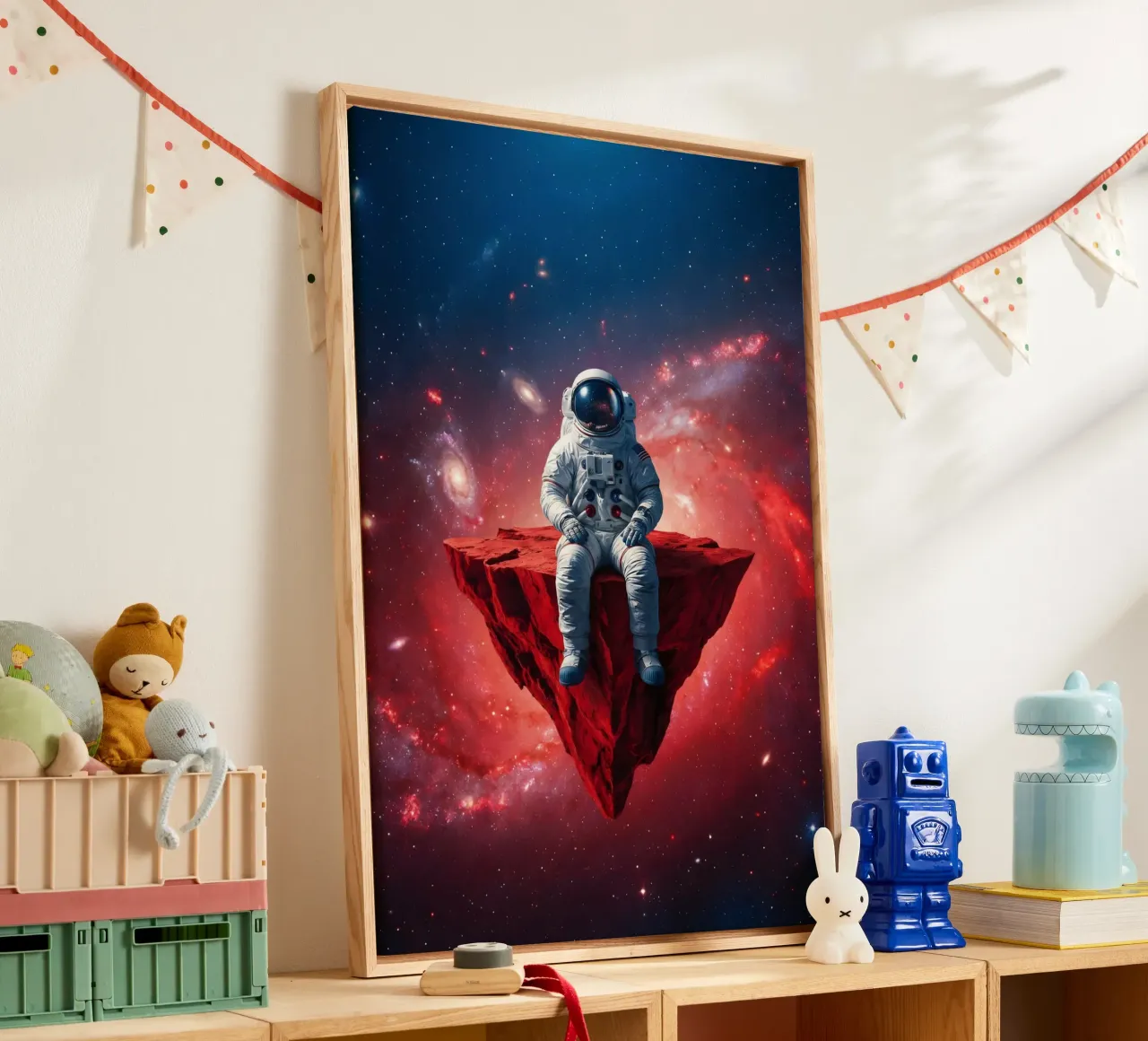 Astronaut on Floating Rock – Surreal Cosmic Space Art Print canvas by Cosmic Reverie Studio