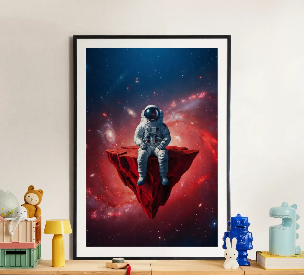 Astronaut on Floating Rock – Surreal Cosmic Space Art Print hahnemühle by Cosmic Reverie Studio