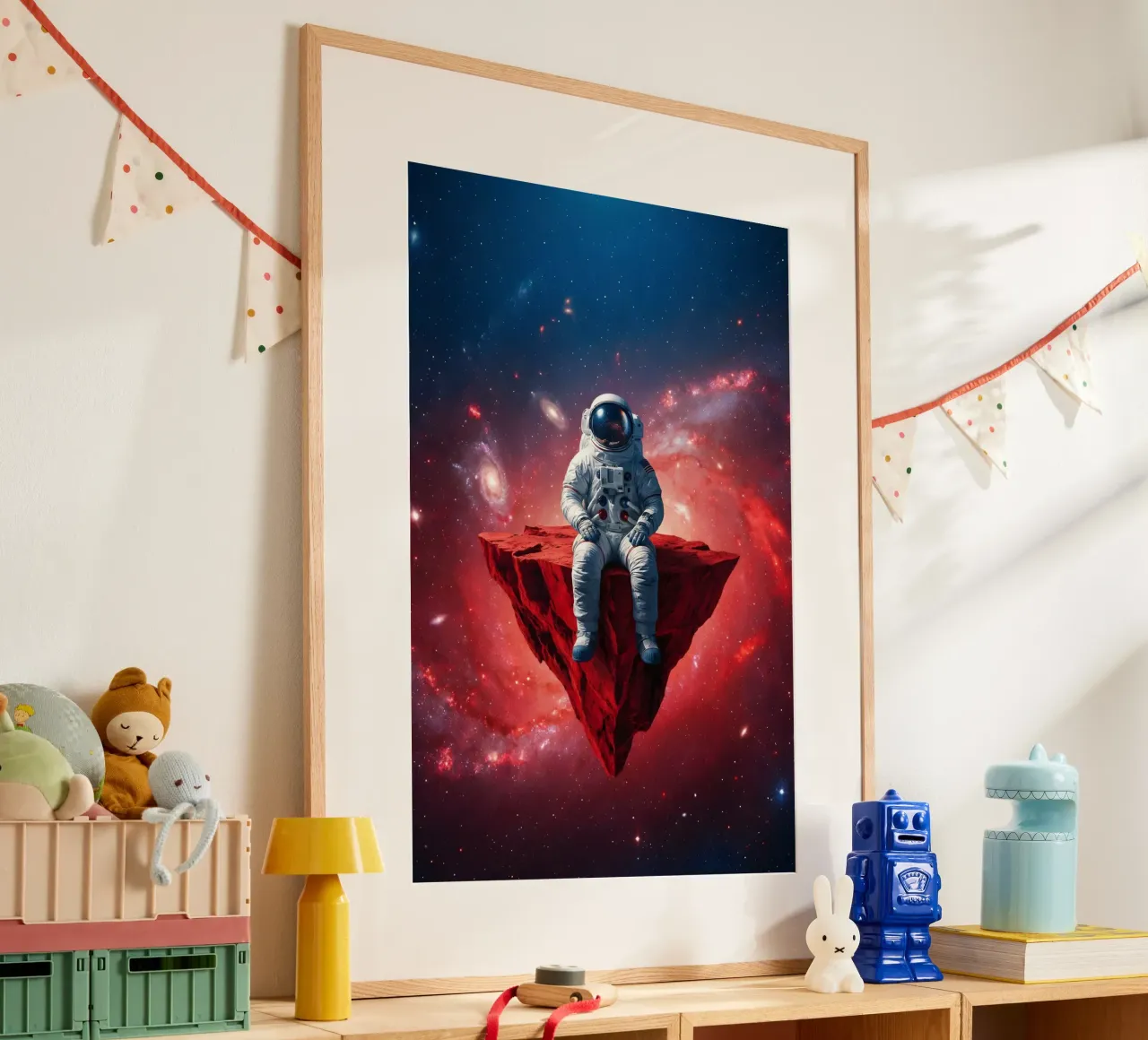 Astronaut on Floating Rock – Surreal Cosmic Space Art Print hahnemühle by Cosmic Reverie Studio
