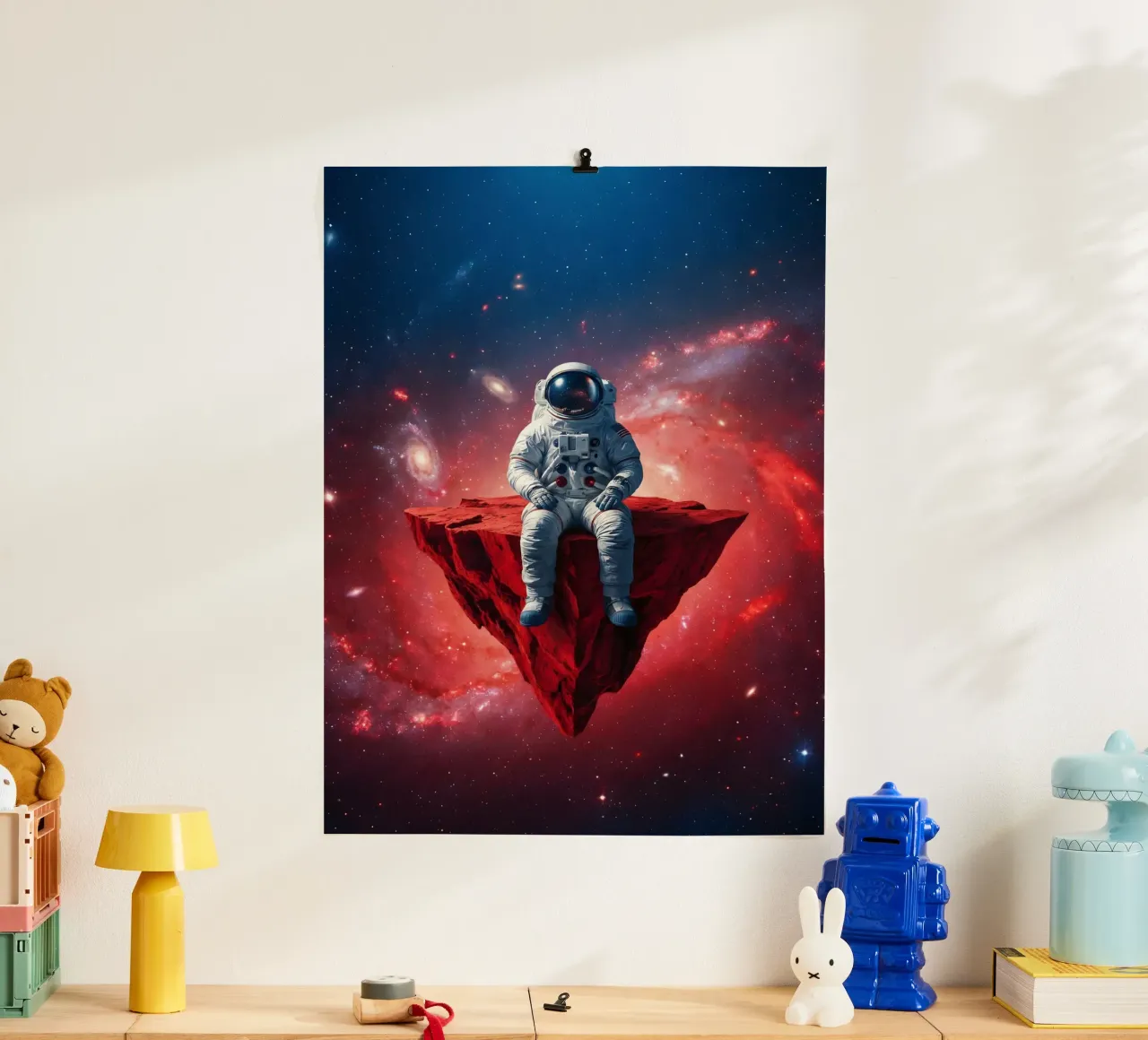 Astronaut on Floating Rock – Surreal Cosmic Space Art Print hahnemühle by Cosmic Reverie Studio