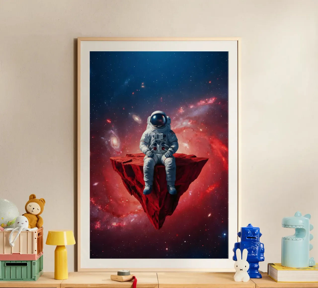 Astronaut on Floating Rock – Surreal Cosmic Space Art Print hahnemühle by Cosmic Reverie Studio