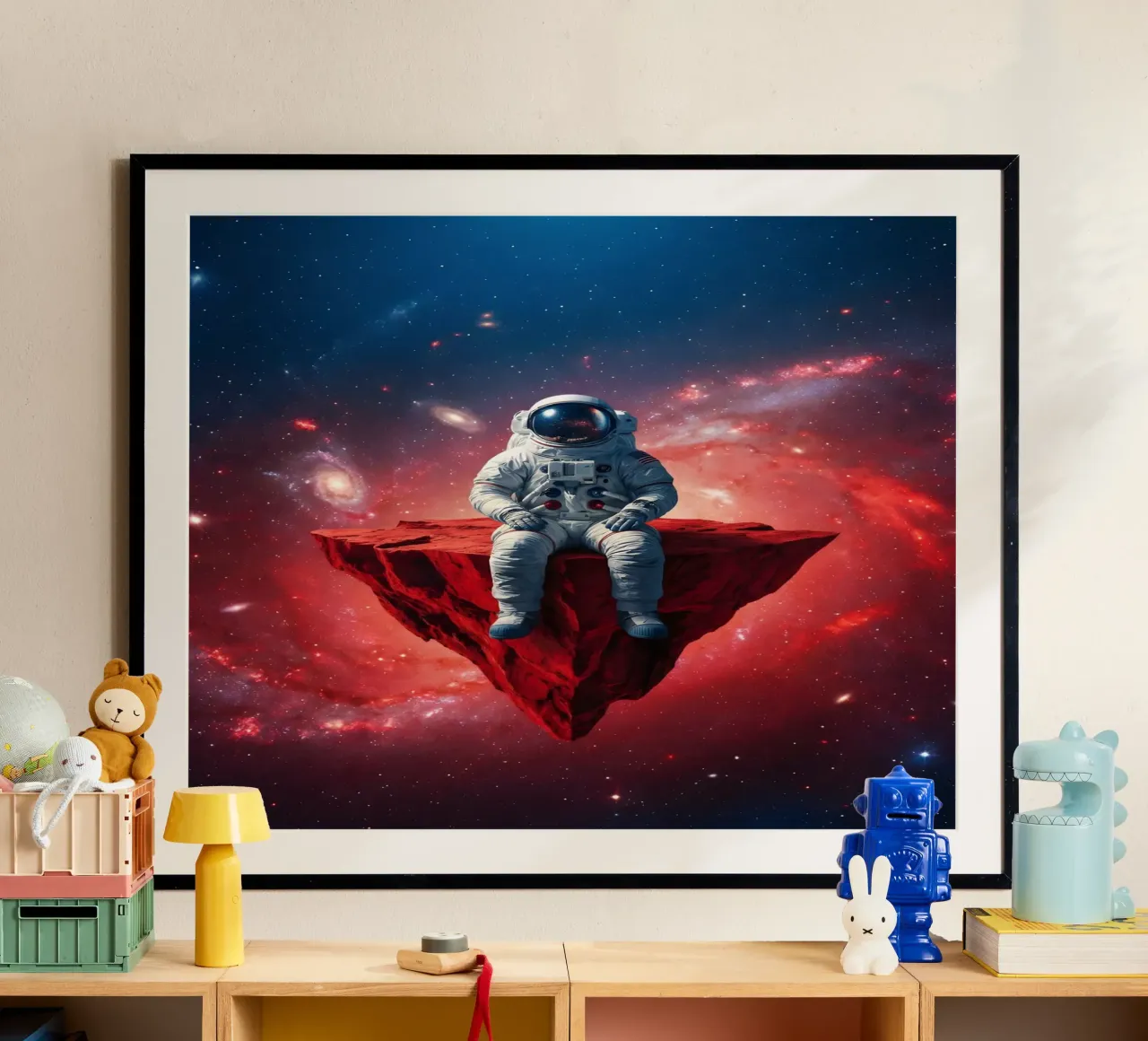 Astronaut on Floating Rock – Surreal Cosmic Space Art Print hahnemühle by Cosmic Reverie Studio