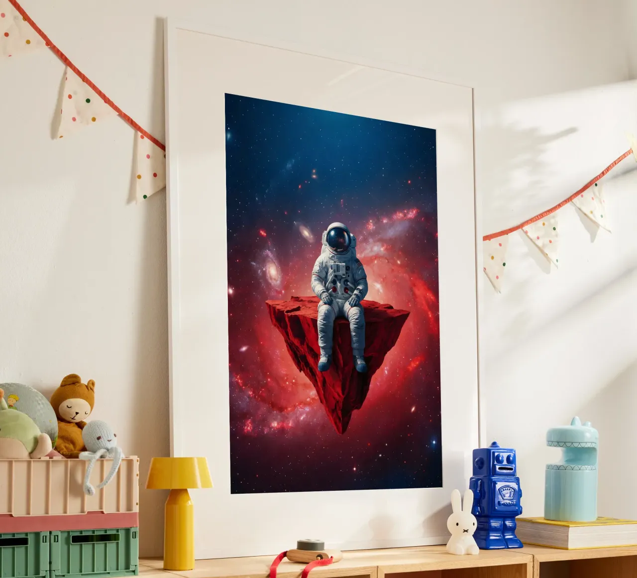 Astronaut on Floating Rock – Surreal Cosmic Space Art Print hahnemühle by Cosmic Reverie Studio