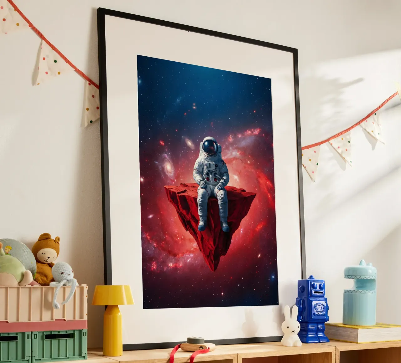 Astronaut on Floating Rock – Surreal Cosmic Space Art Print hahnemühle by Cosmic Reverie Studio