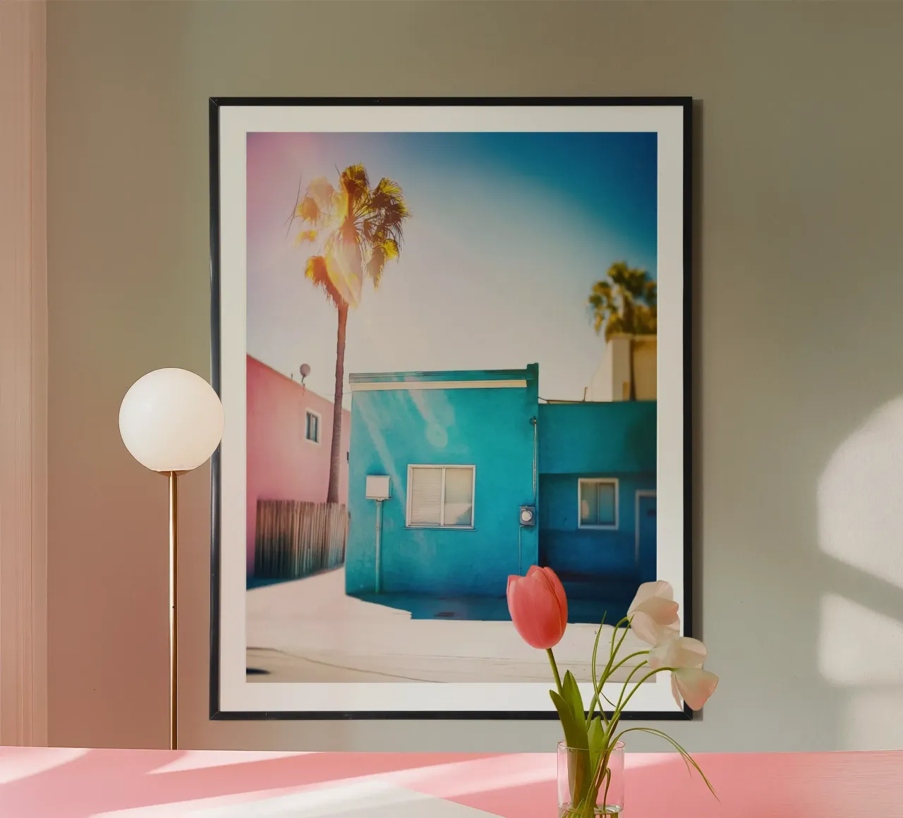 Blue Los Angeles poster with plastic frame by Affiches Minimalistes