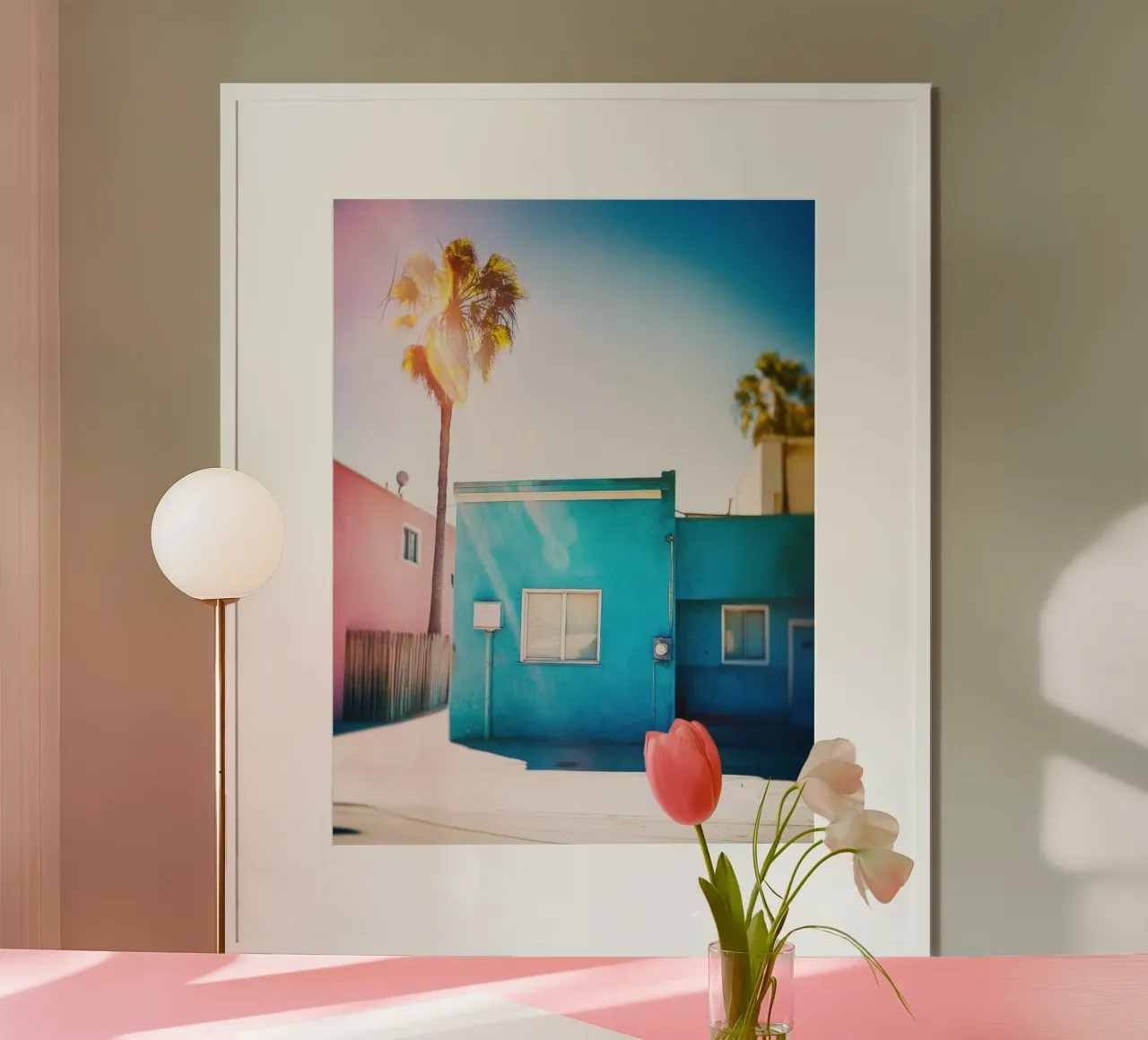 Blue Los Angeles poster with plastic frame by Affiches Minimalistes