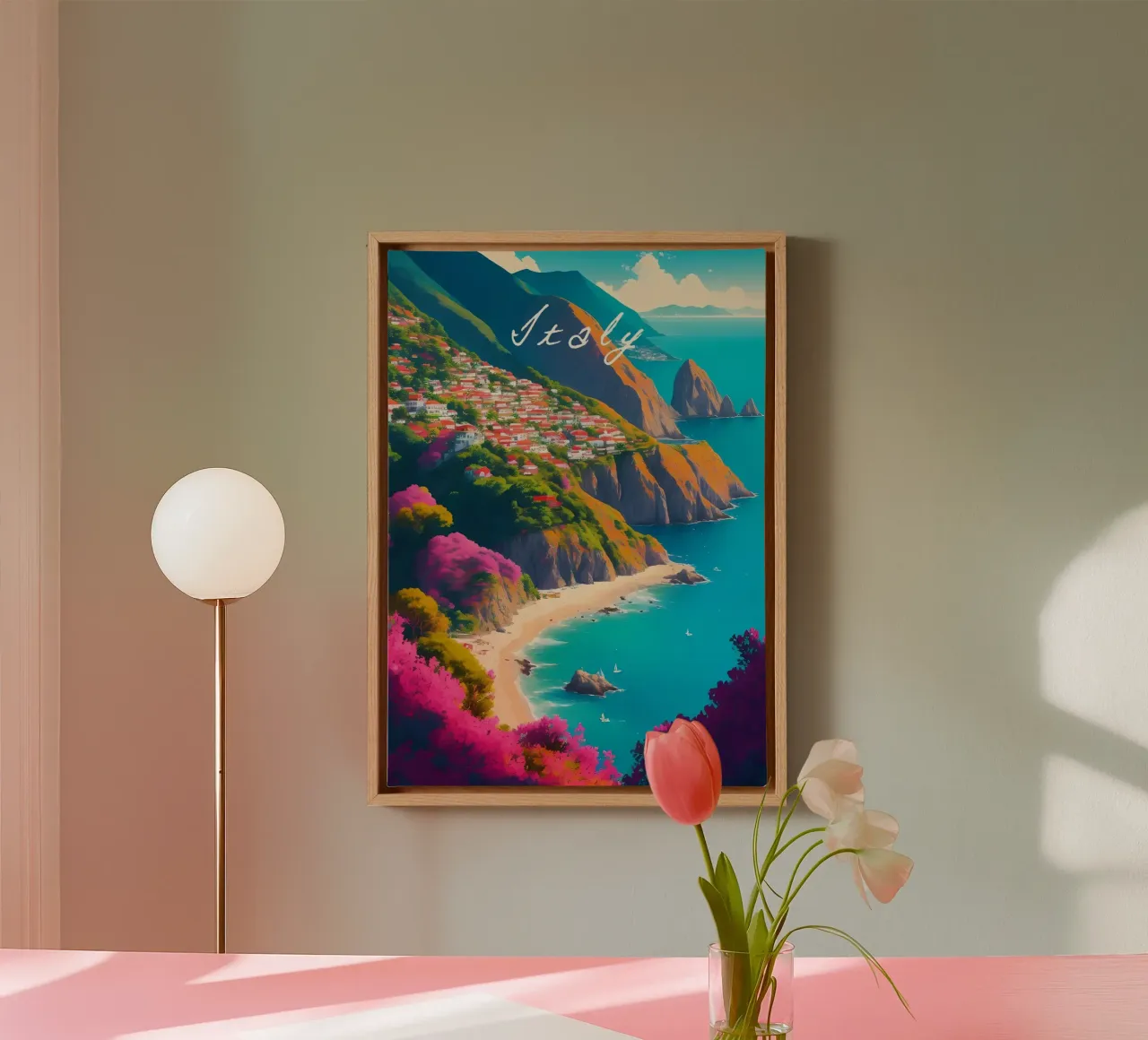 Italië Kustlijn Scène canvas met Baklijst van Charnwood Prints