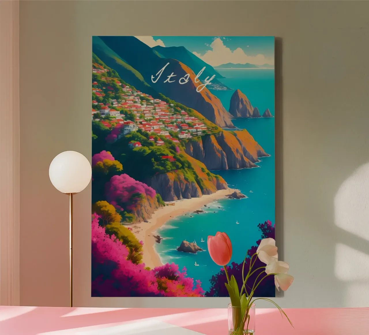 Italië Kustlijn Scène canvas met Baklijst van Charnwood Prints