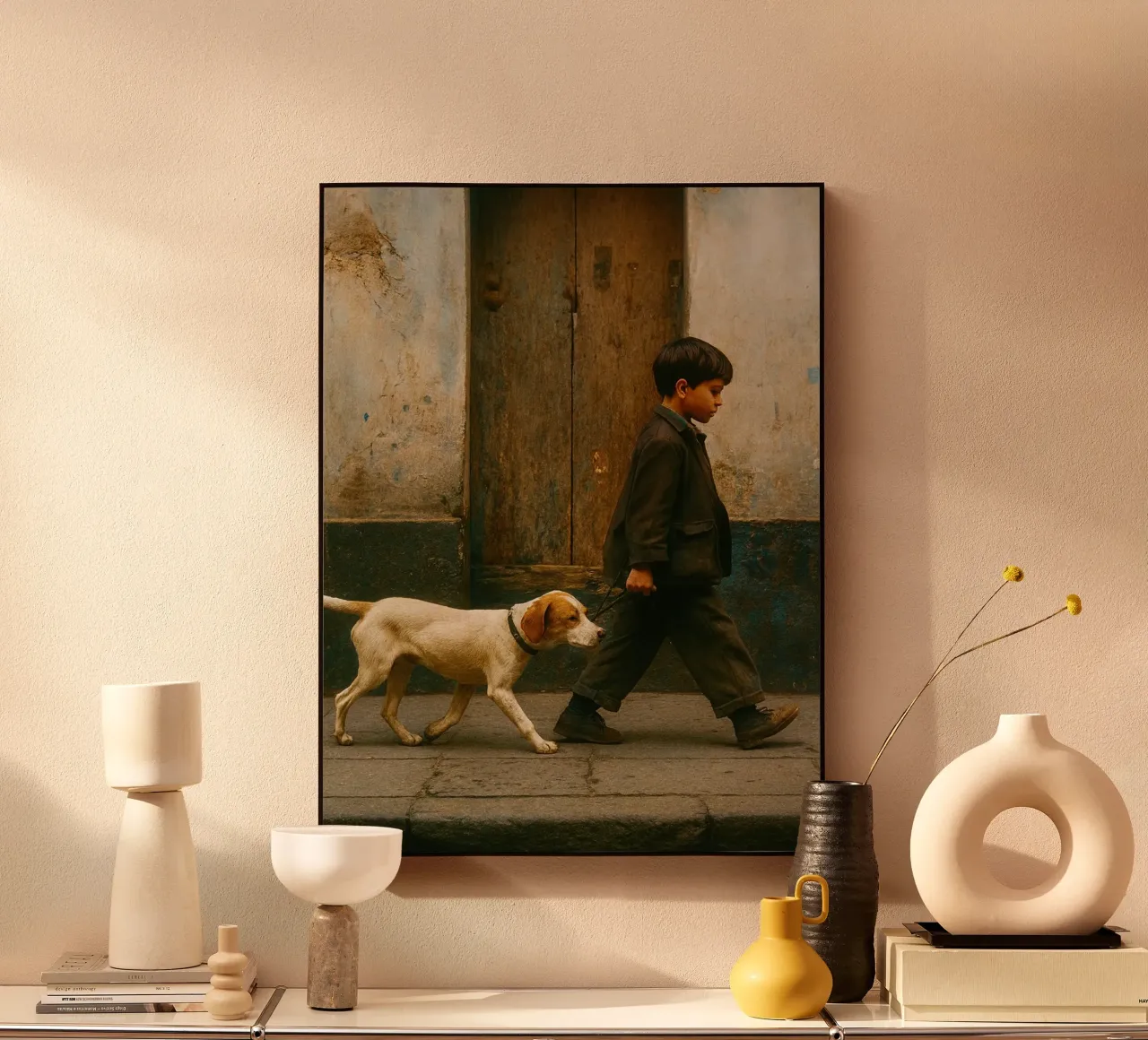 ragazzo e cane alluminio dibond da onelife