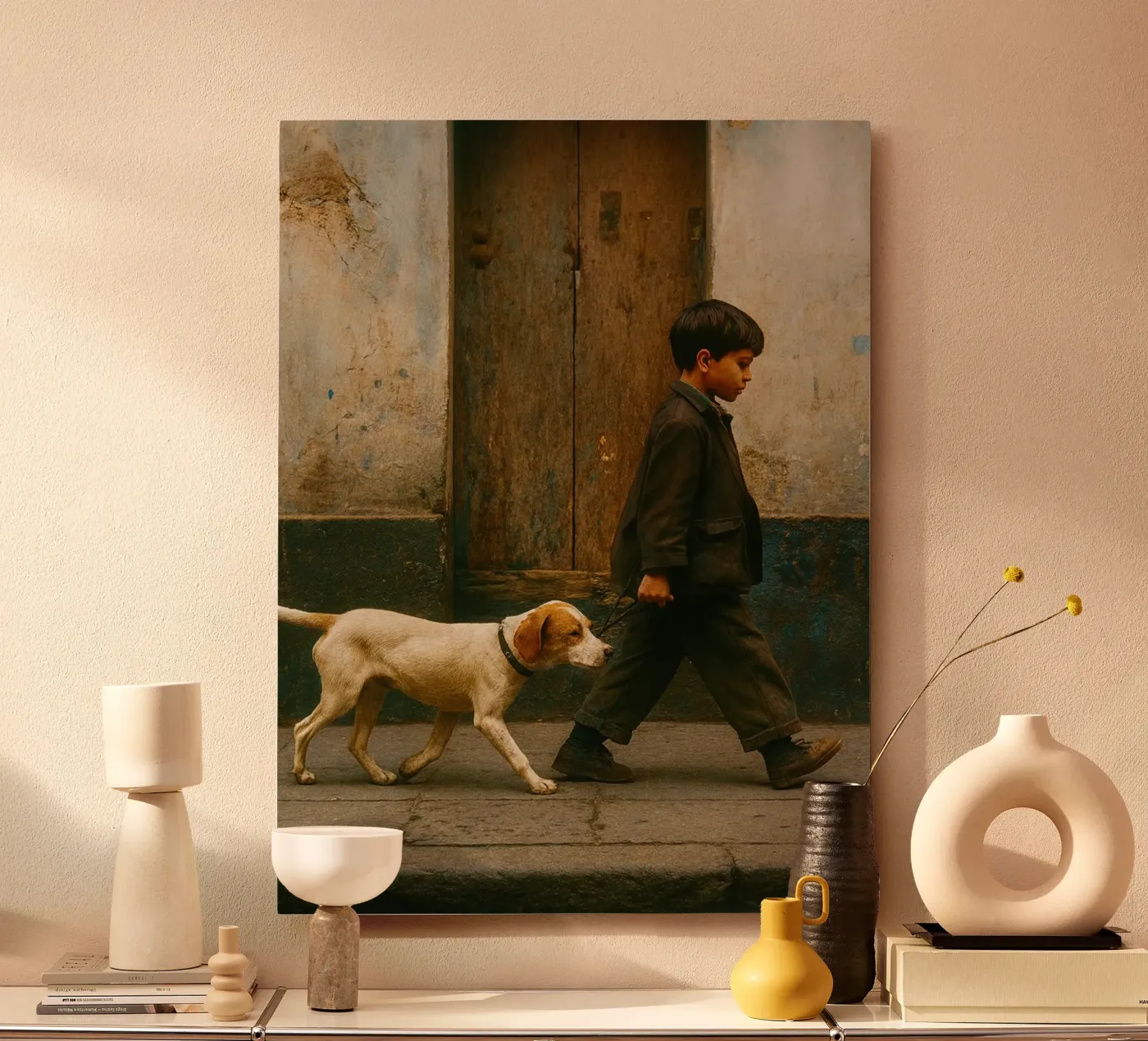 ragazzo e cane alluminio dibond da onelife