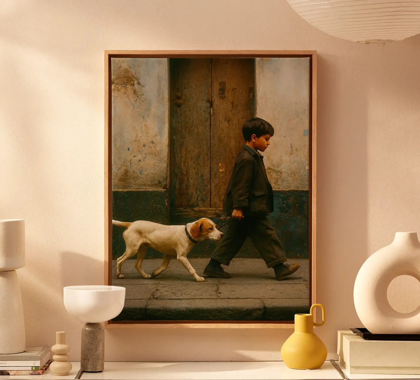 ragazzo e cane tela da onelife