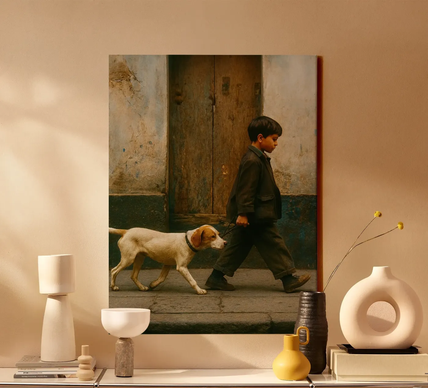 ragazzo e cane tela da onelife