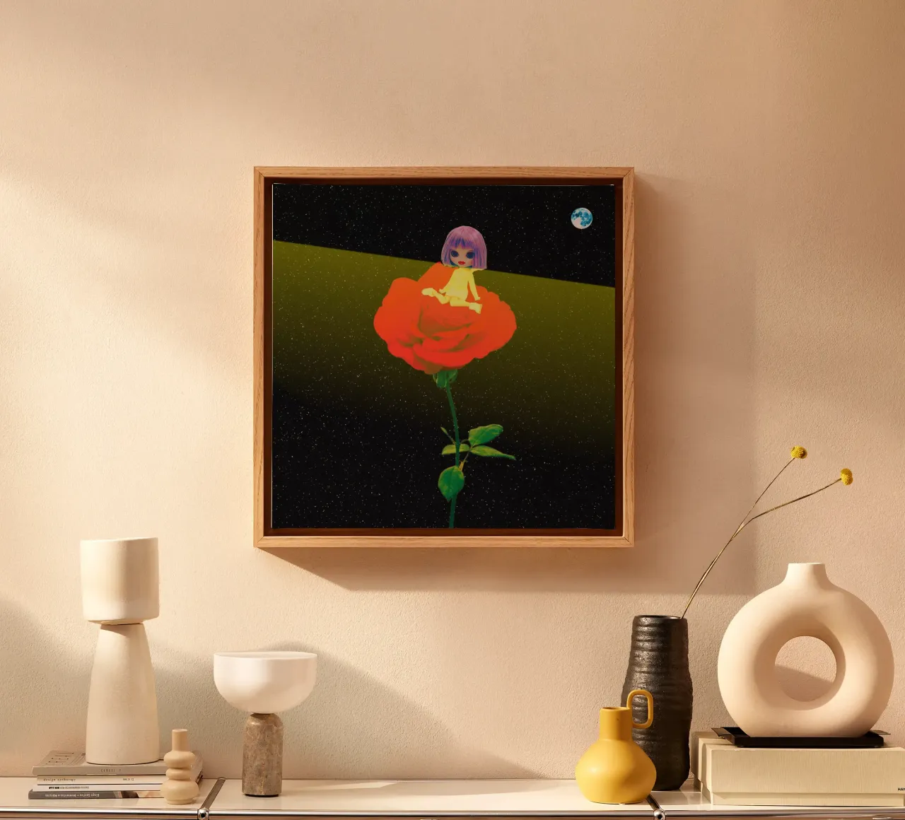 Ray of Light (Red Rose) canvas with Floater frame by lipecobr