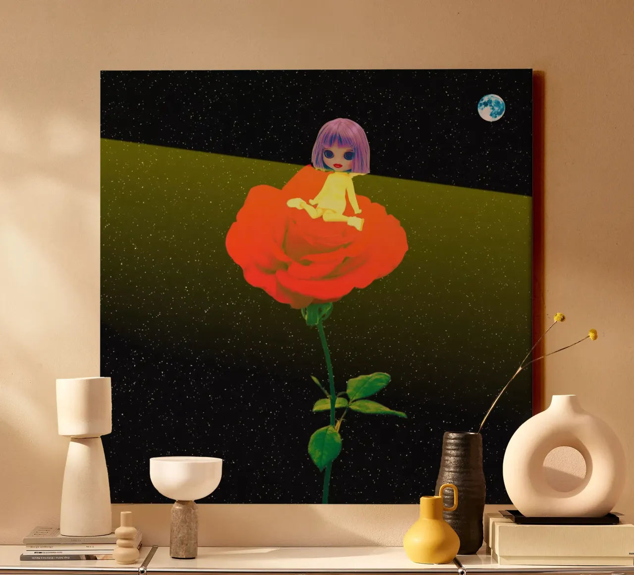 Ray of Light (Red Rose) canvas with Floater frame by lipecobr