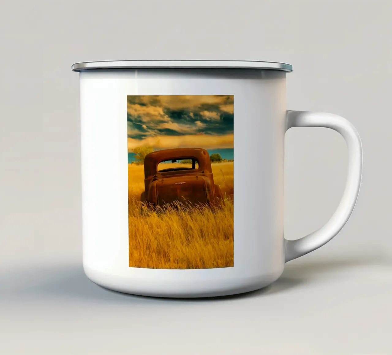 auto d'epoca arrugginita tazza in smalto da onelife