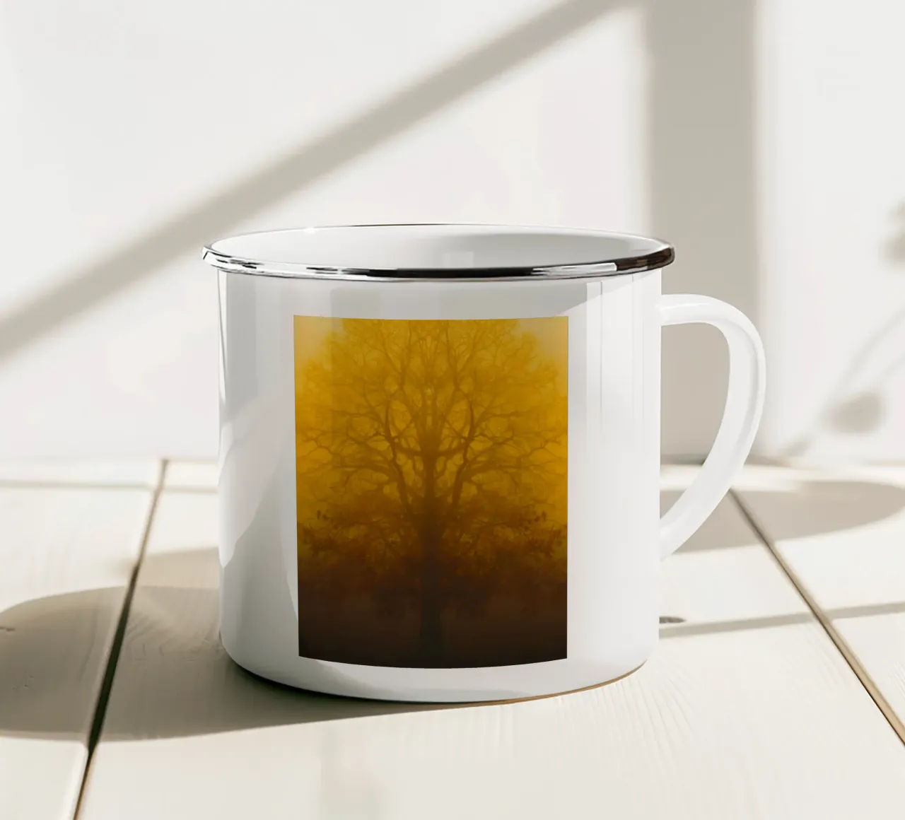 alberi di nebbia crepuscolare tazza in smalto da onelife