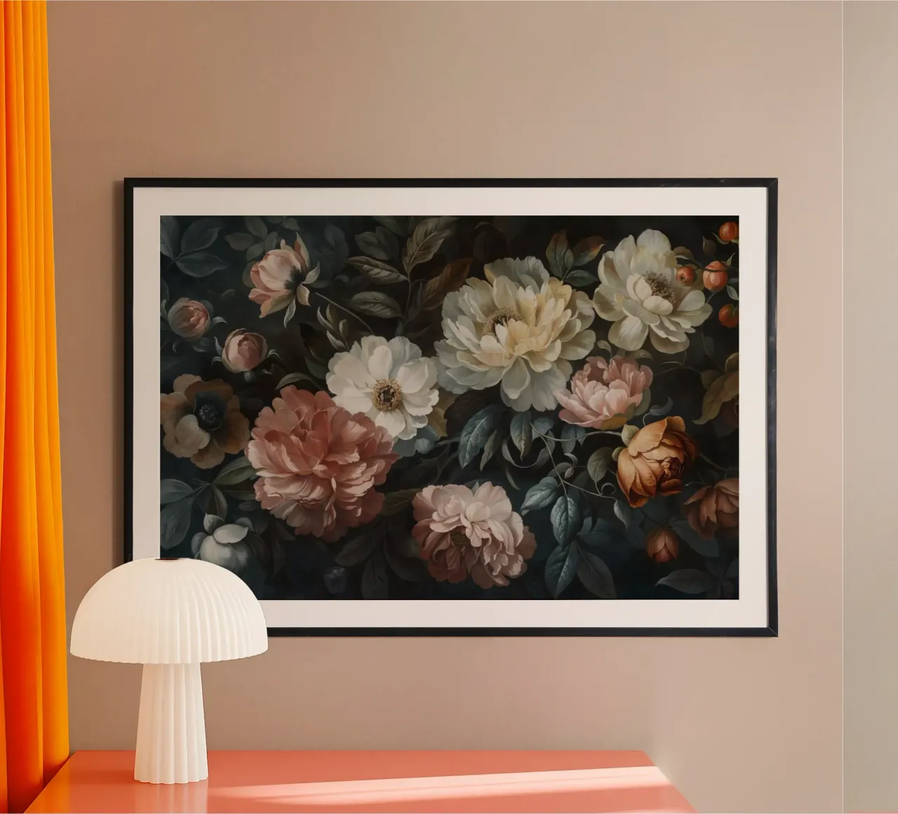 Moody Dusk Baroque Bloemblaadjes poster van Andrea Haase Vintage World