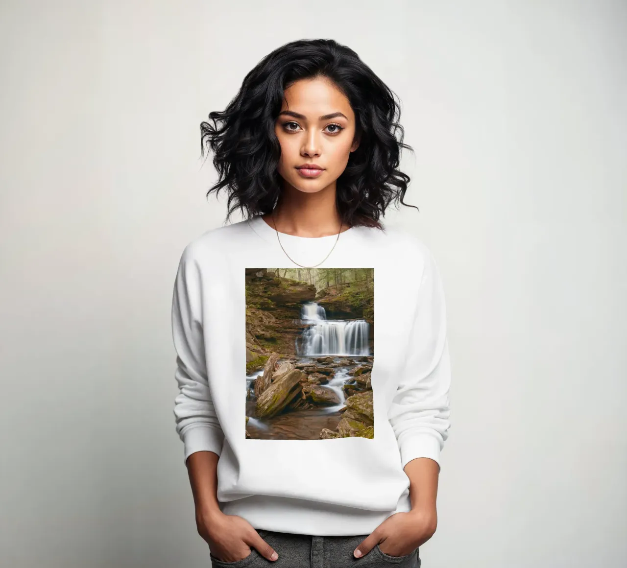 piccola cascata nel fiume felpa da onelife