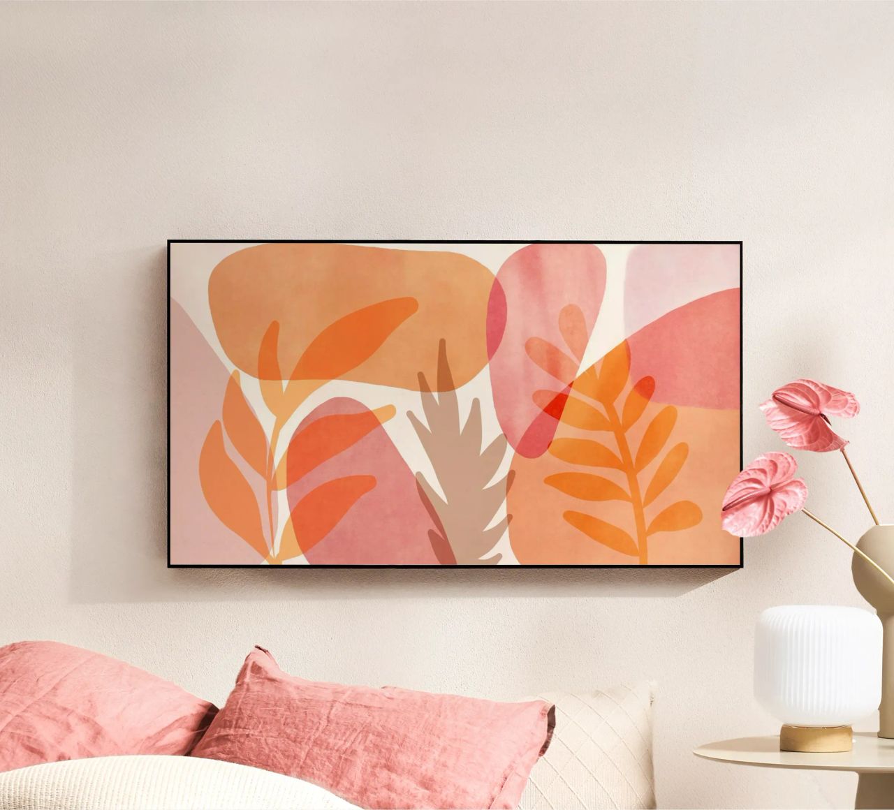 Boho Mid Eeuwse Tuin Mandarijn Perzik Koraal acryl van Andrea Haase Modern Home