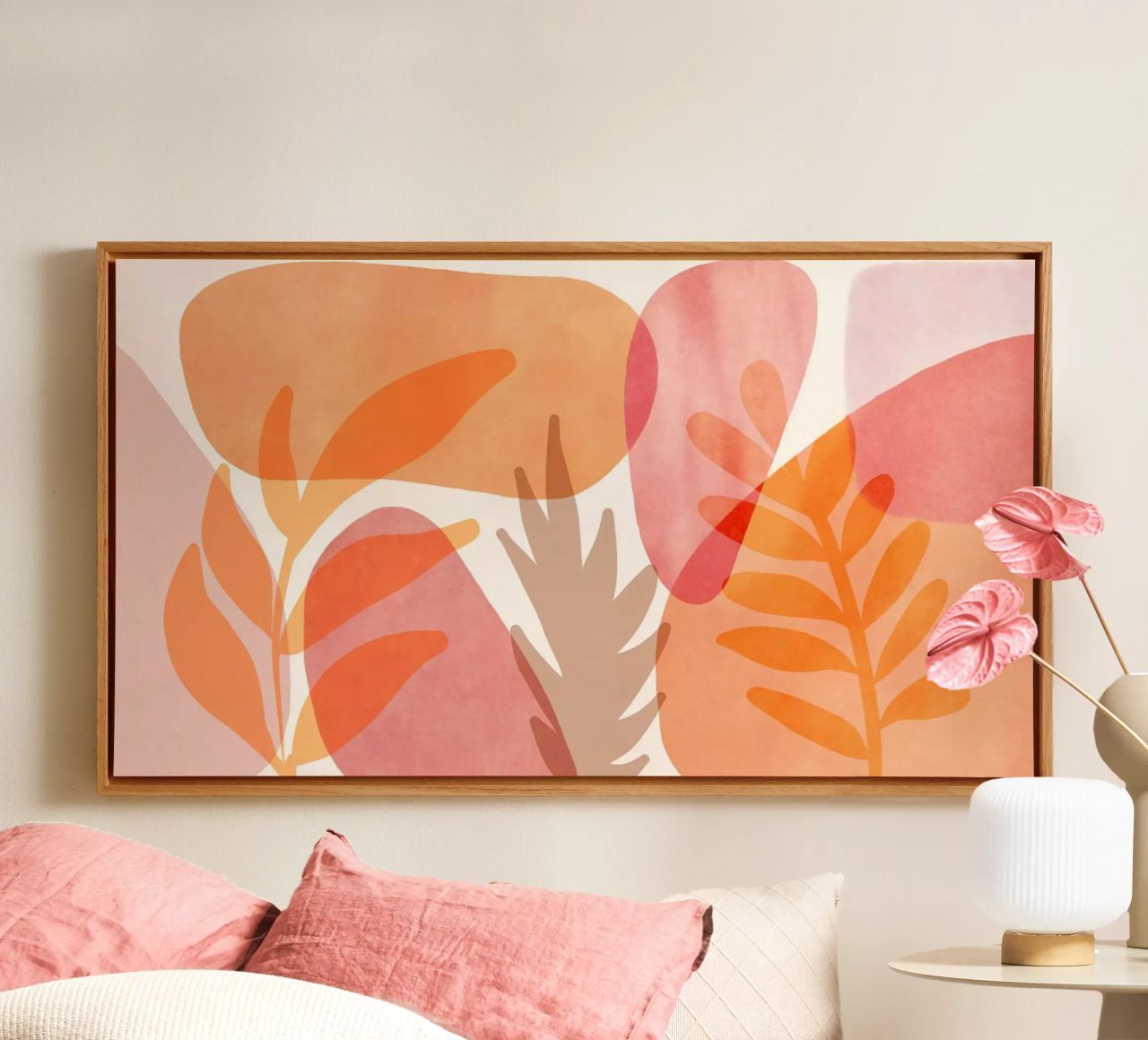Boho Mid Century Garten Mandarine Pfirsich Koralle Leinwand von Andrea Haase Modern Home
