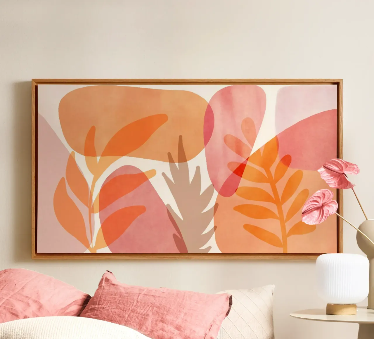 Giardino Boho Mid Century Mandarino Pesca Corallo tela con Cornice a cassetta da Andrea Haase Modern Home