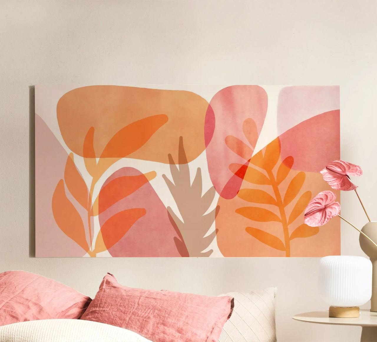 Boho Mid Century Garten Mandarine Pfirsich Koralle Leinwand von Andrea Haase Modern Home